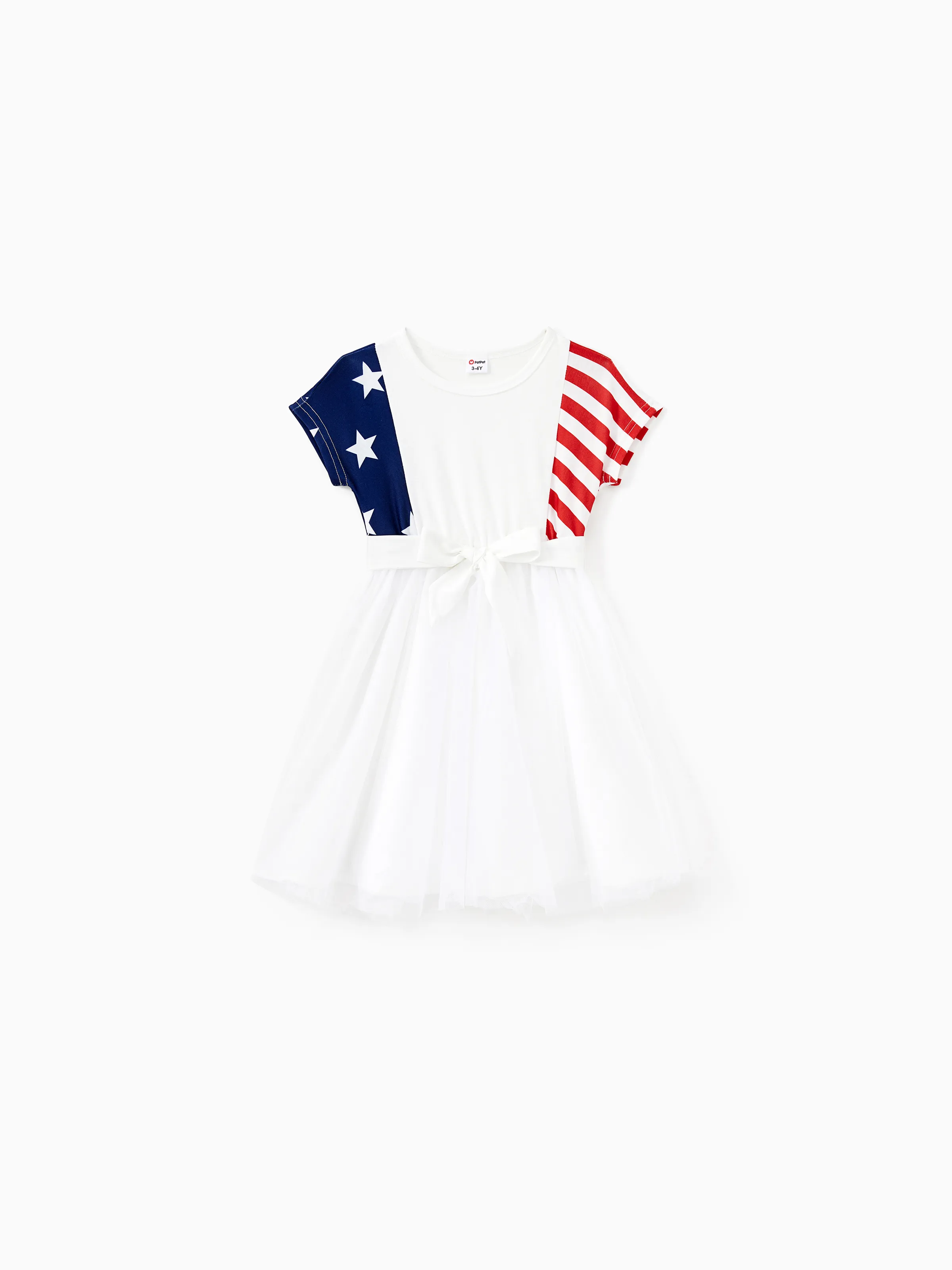 

Independence Day Family Matching American Flag Tee and Short Sleeves Belted Tulle Dress Sets