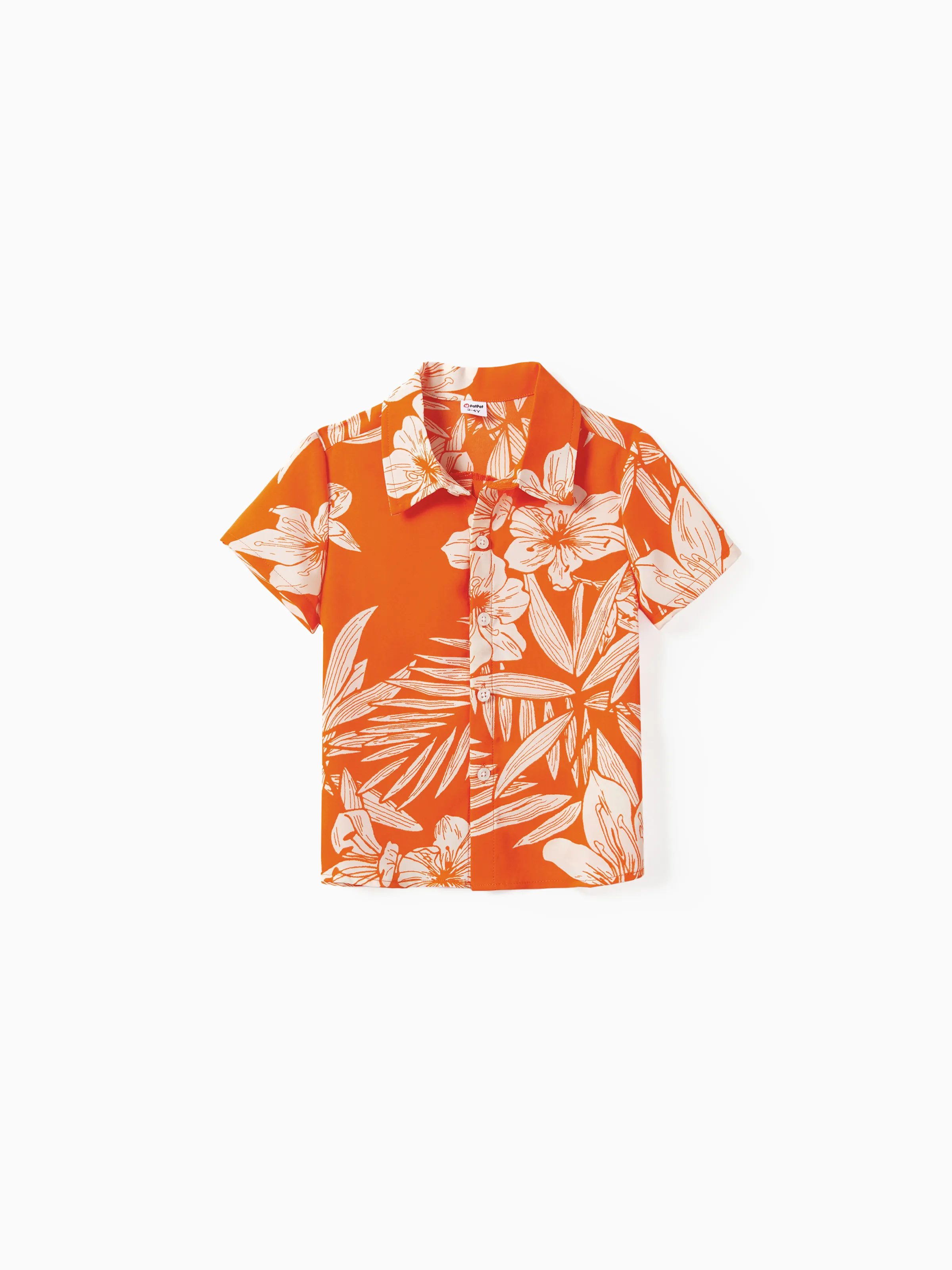 

Family Matching Orange Beach Shirt and Floral Strap Dress Sets