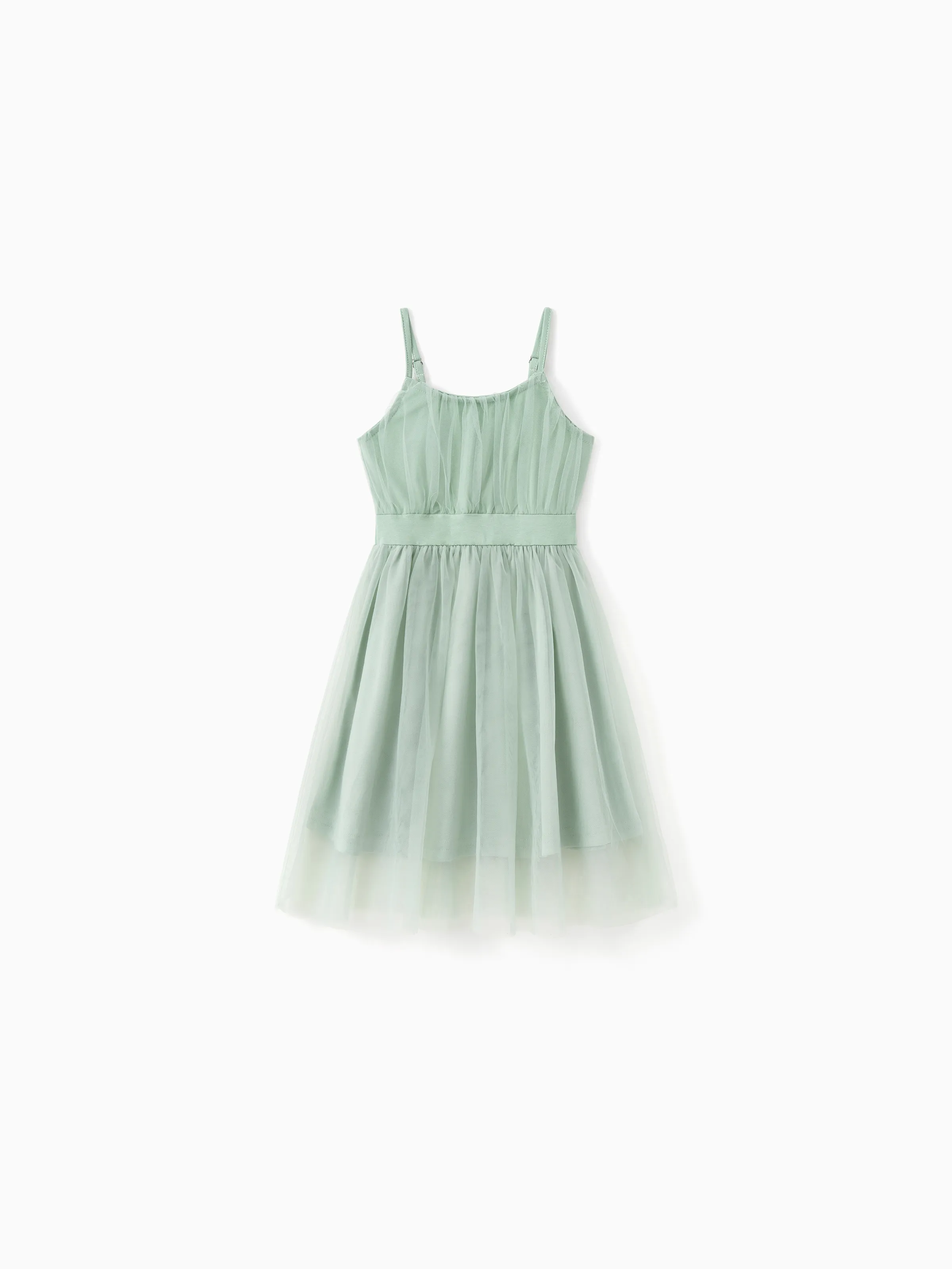 

Family Matching Color Block Tee or Green Cami Top Spliced Tulle Strap Dress