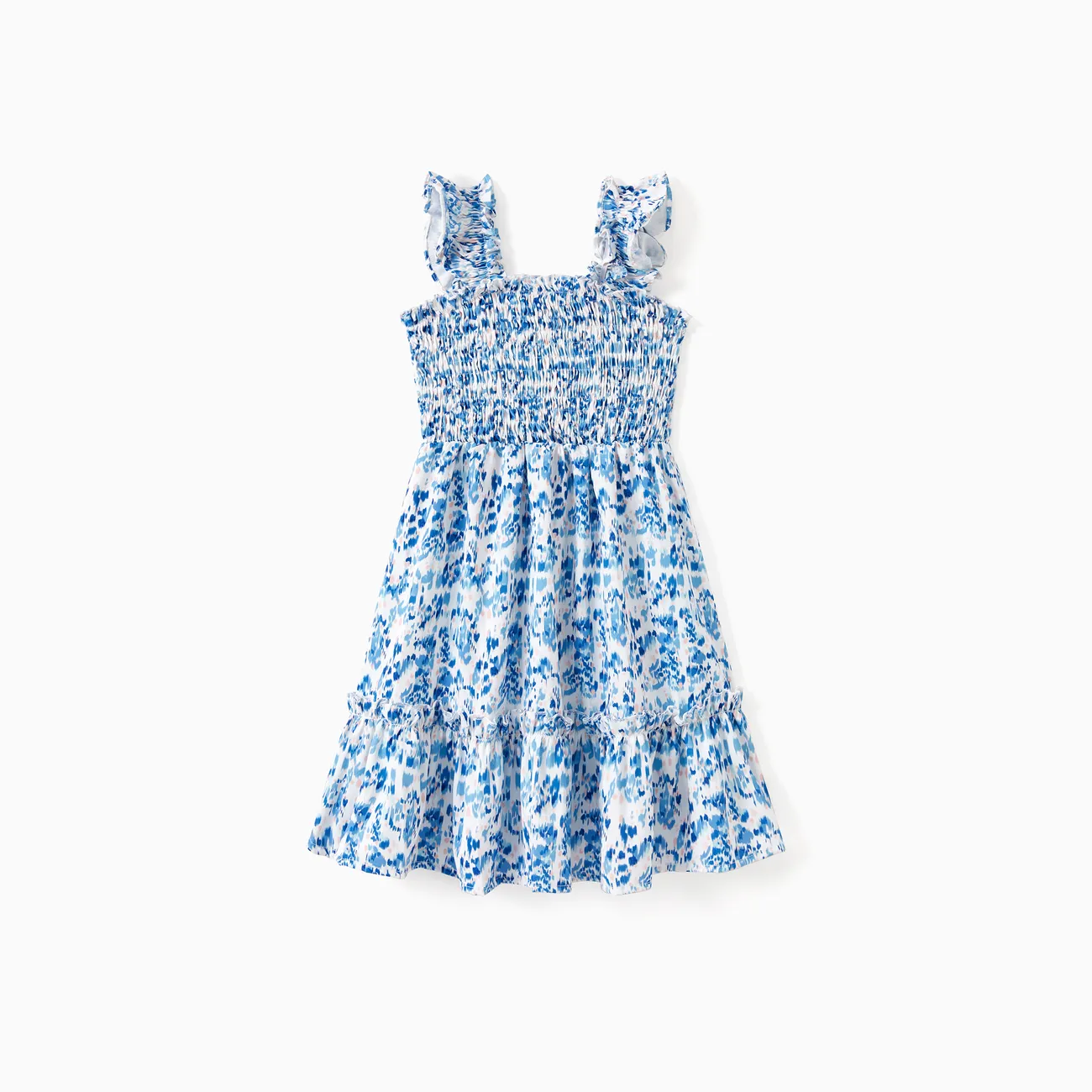 Family Matching Sets Color Block Tee or Floral Shirred Top Ruffle Hem Strap Dress