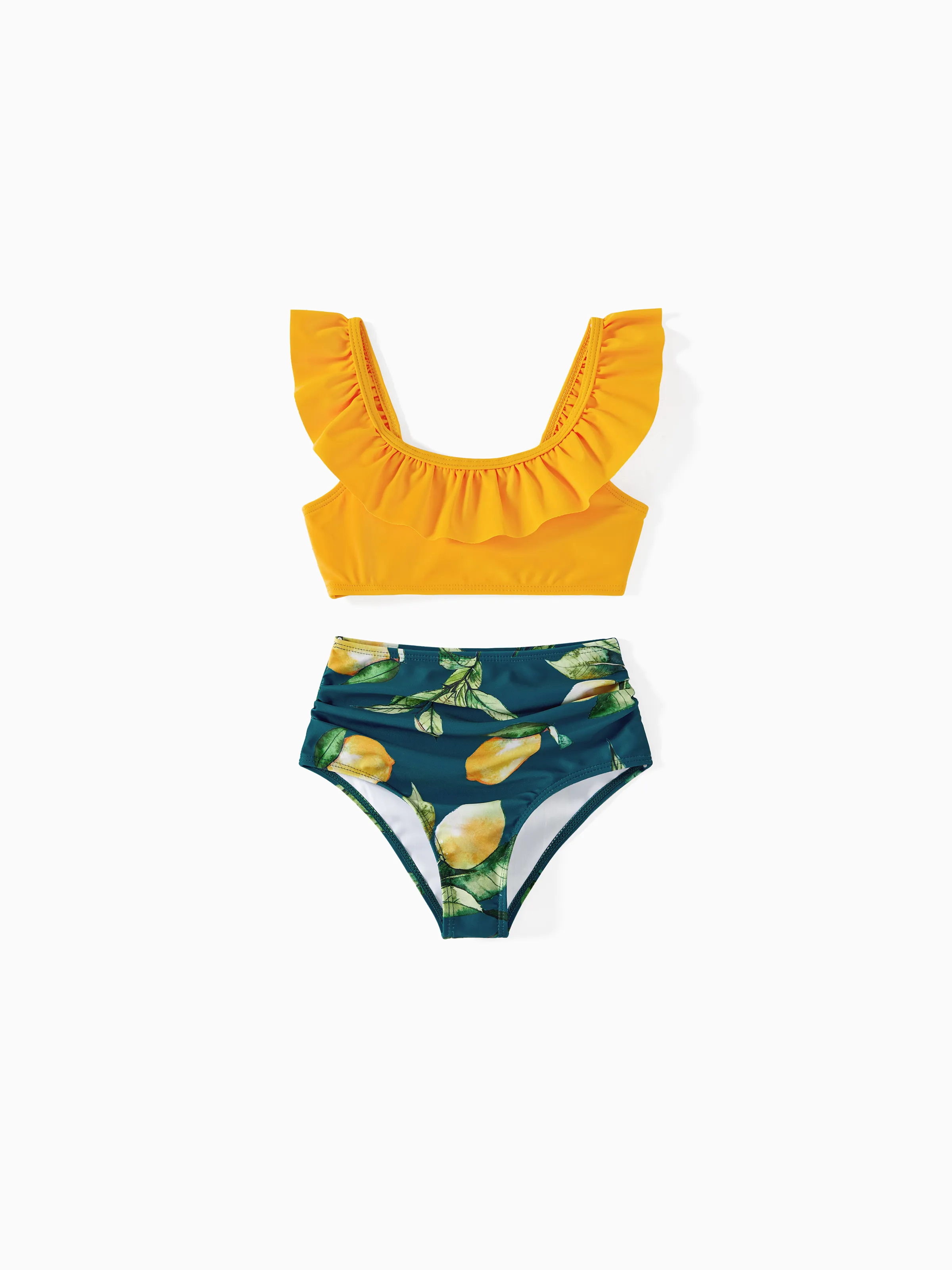 

Family Matching Allover Lemon Print and Solid Halter Neck Two-piece Swimsuit or Swim Trunks Shorts