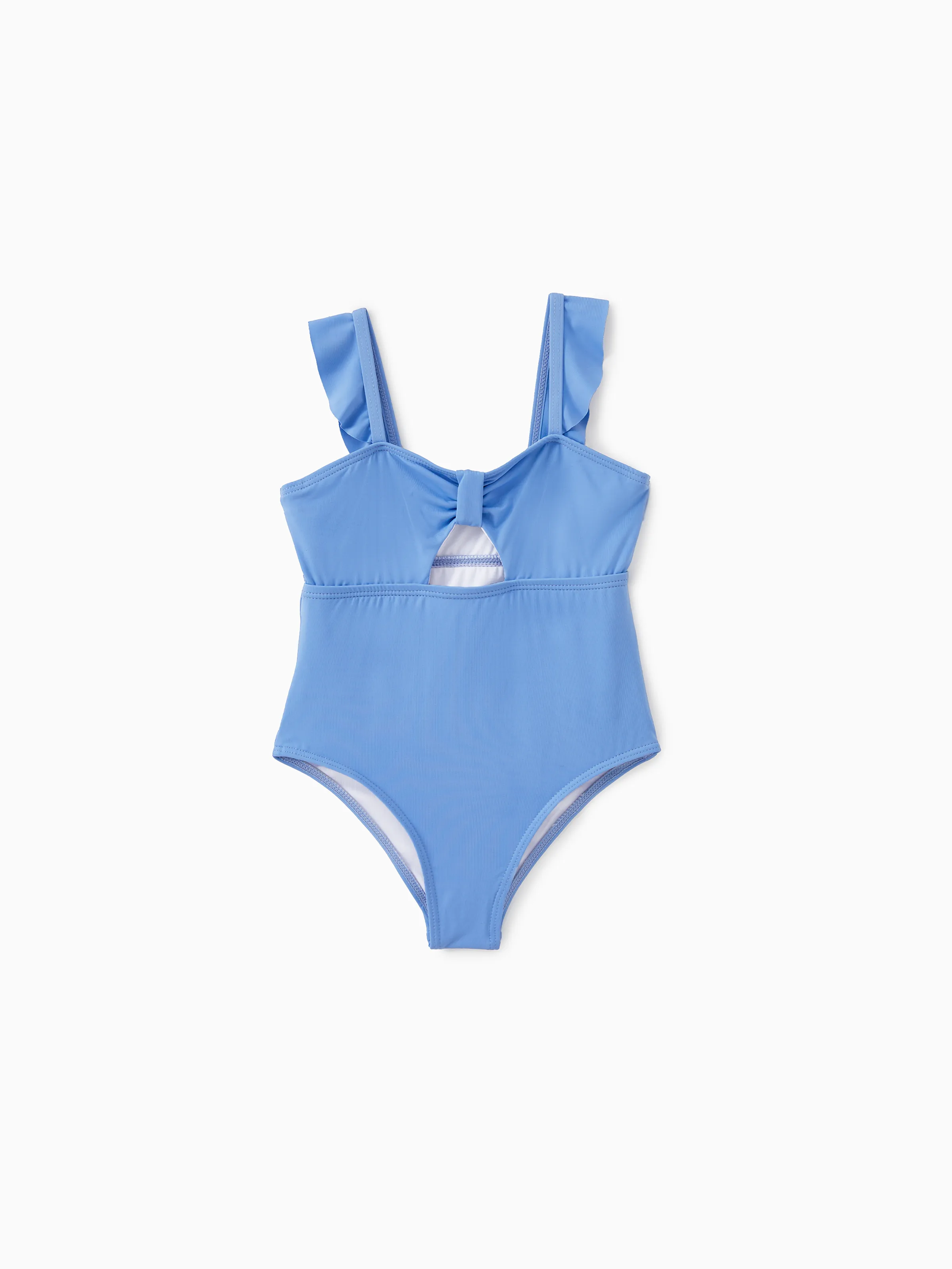 

UPF50+ Family Matching Swimsuits Blue Drawstring Swim Trunks or Cross Front Cut Out Halter One-Piece Swimsuit (Sun Protective)