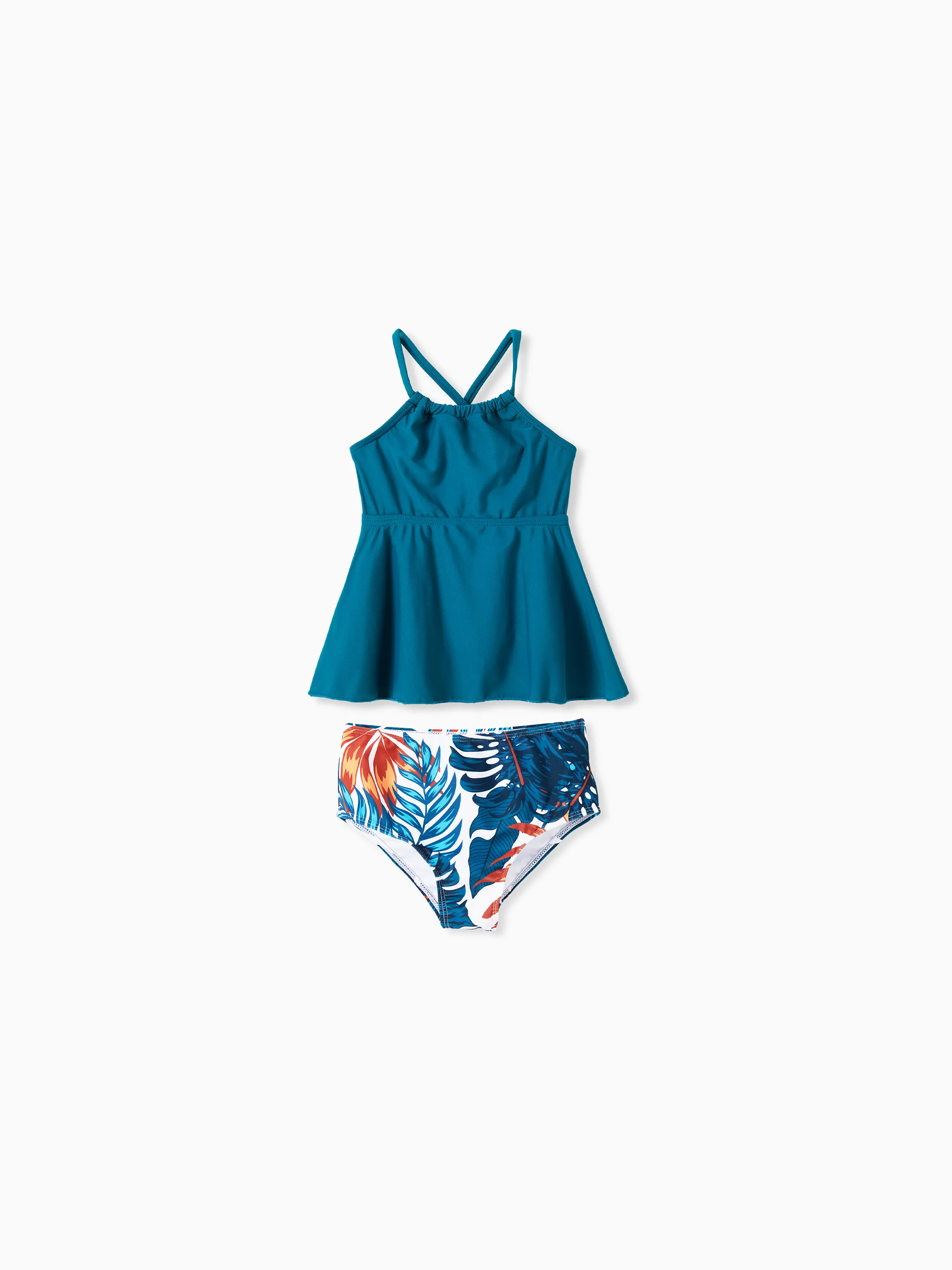 

Family Matching Swimsuits Tropical Leaf Pattern Drawstring Swim Trunks or Cross Strap Flowy Tankini