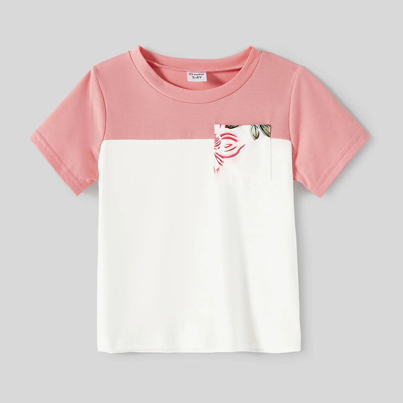 Family Matching Allover Floral Print Notched Neck Belted Dresses and Short-sleeve Colorblock T-shirts Sets