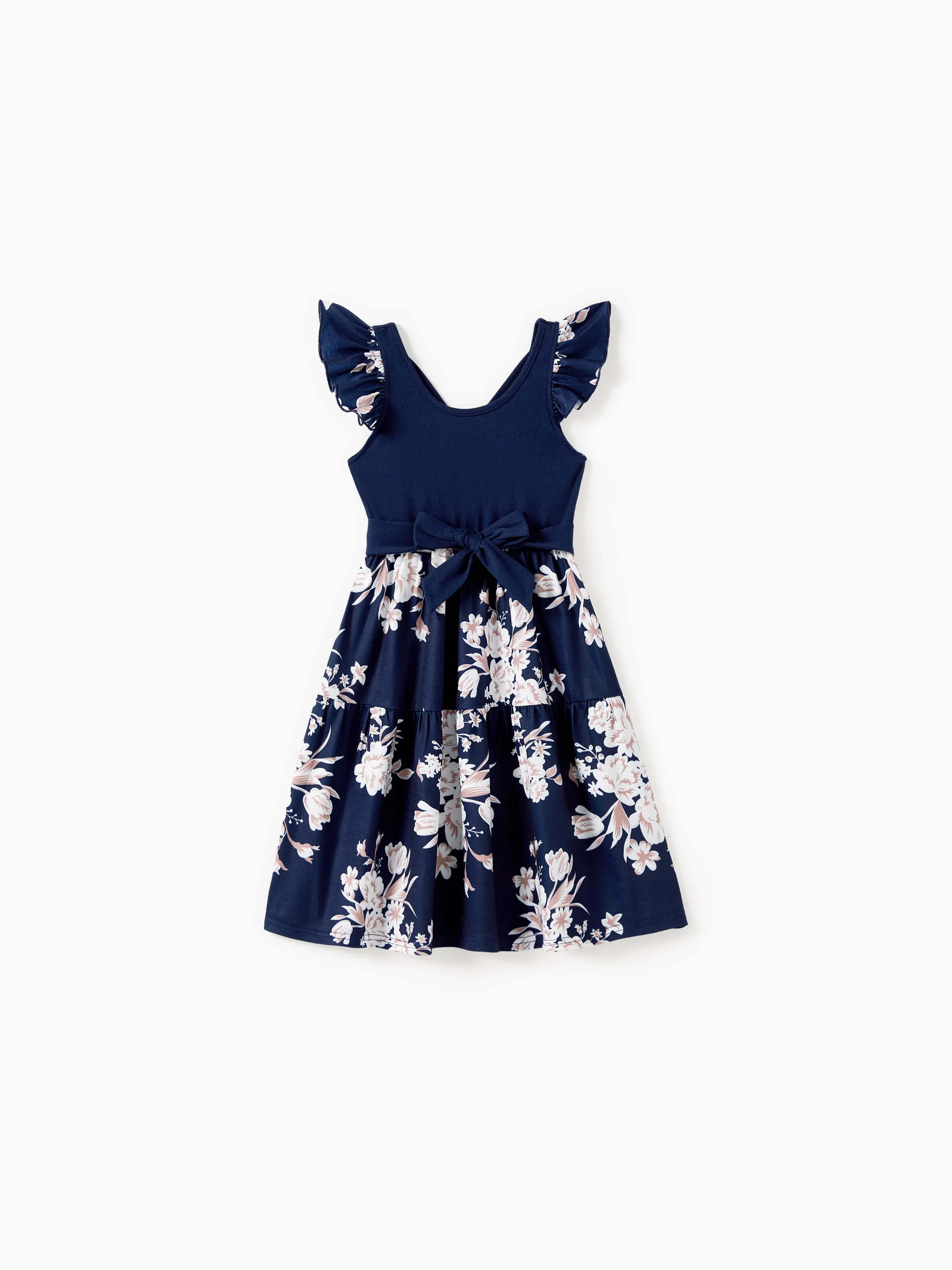 

Family Matching Sets Color Block Floral Panel Tee or Tank Top Floral Print Bottom Dress