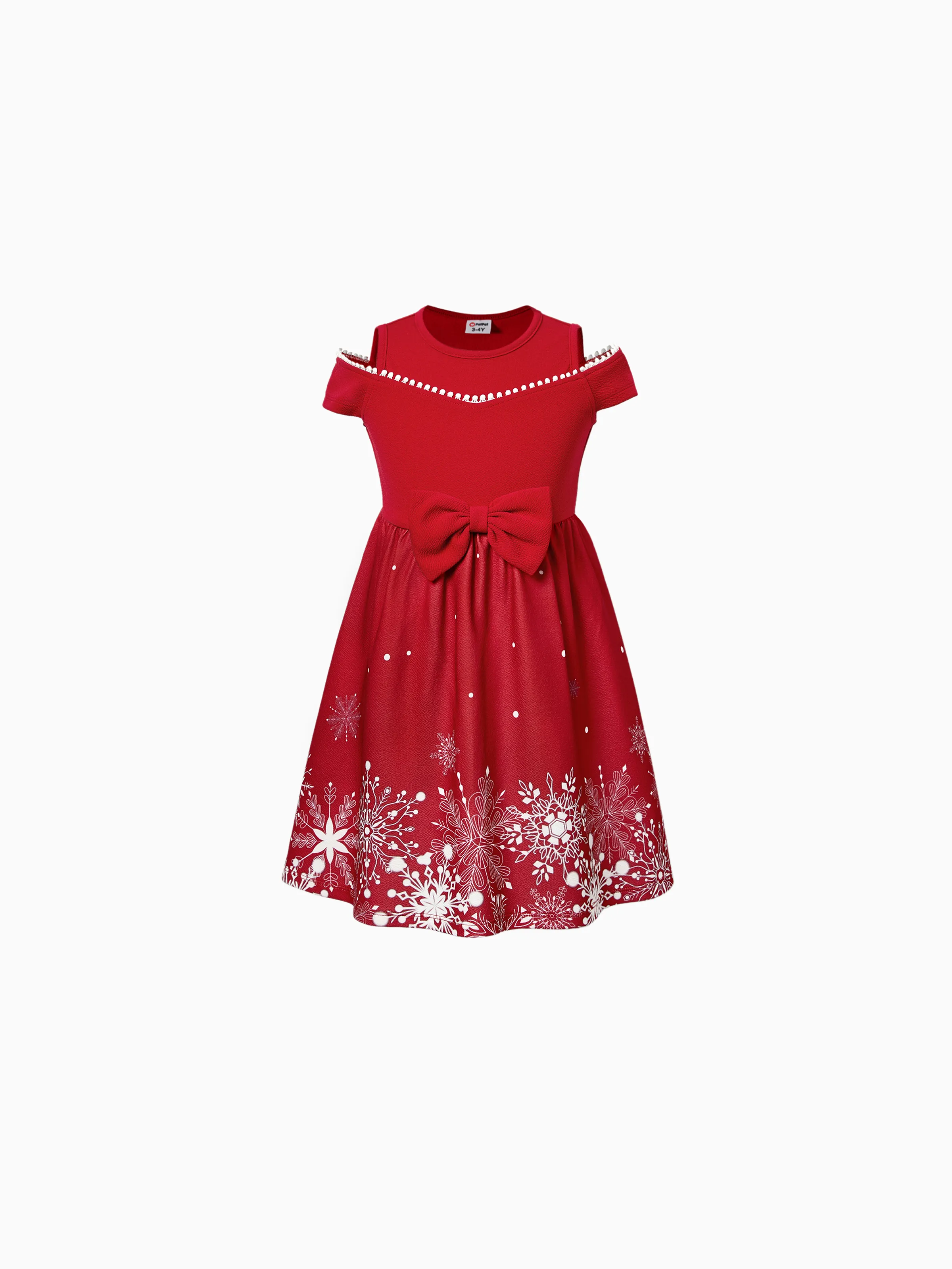 

Mommy & Me Snowflake Print Red Off-shoulder/Open-shoulder Sleeveless Dresses