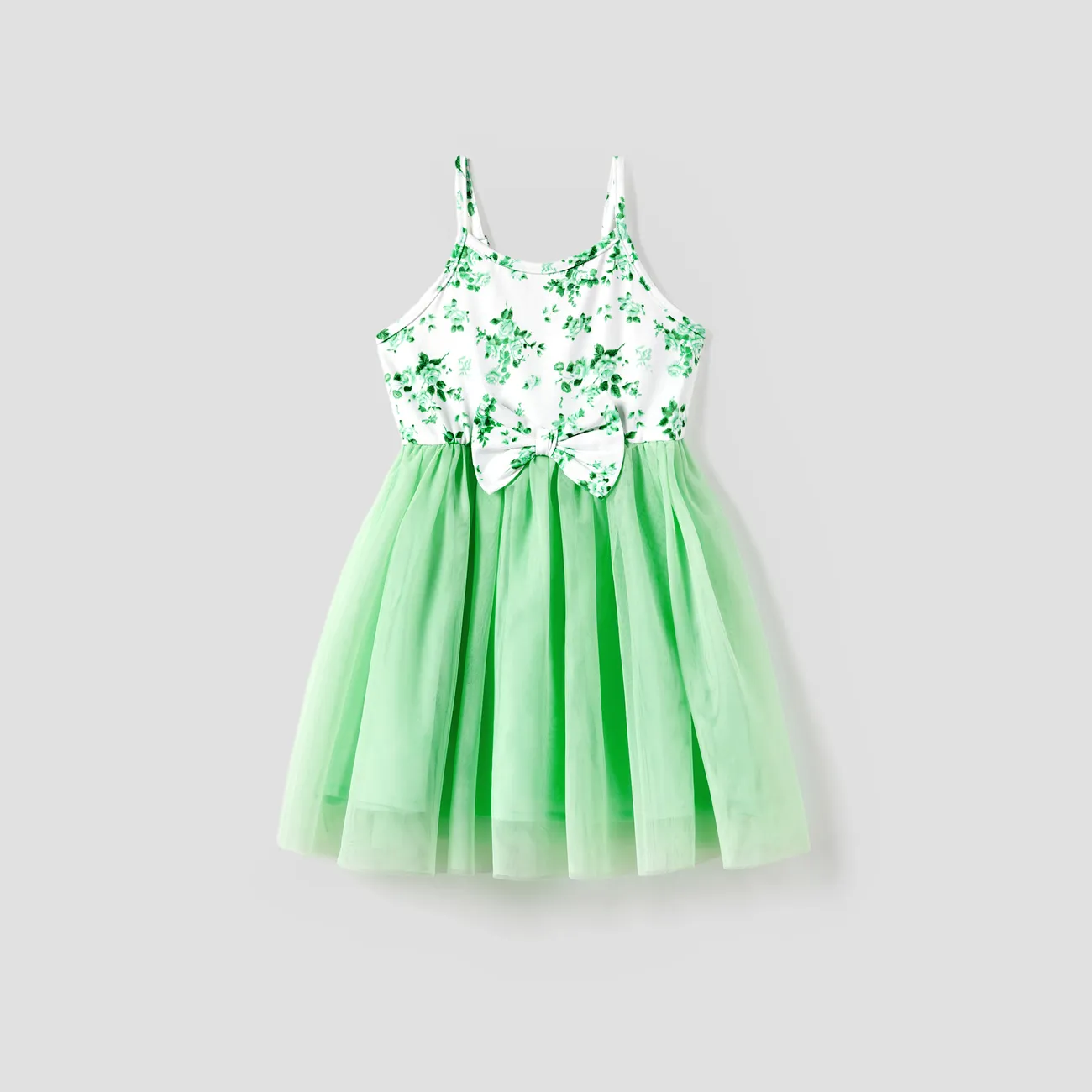 Mommy and Me Green Floral Ruched Bodycon Strap Dress or Spliced Mesh Strap Dress