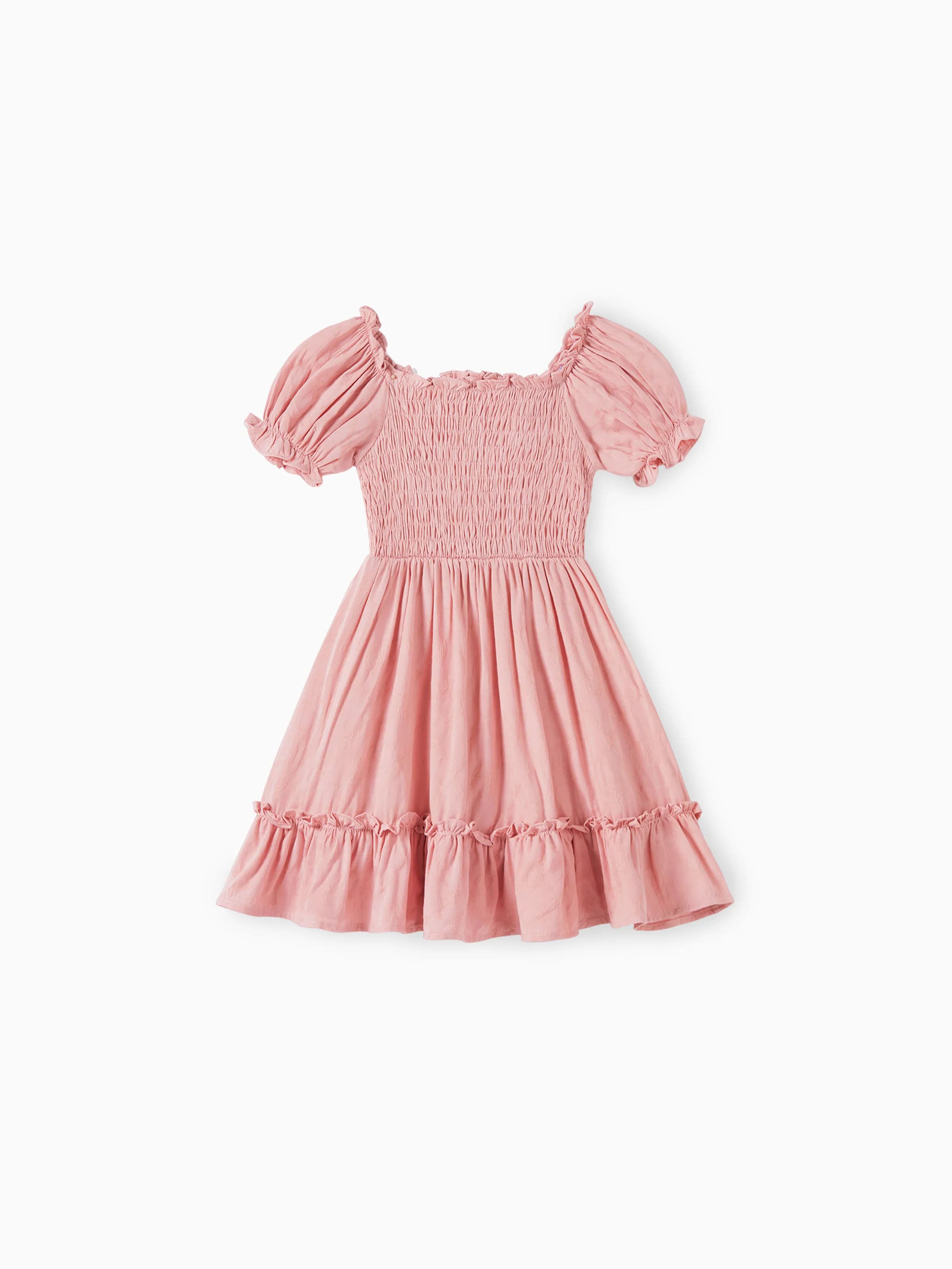 

Family Matching Color Block Polo Shirt and Pink Shirred Top Bubble Sleeves Dress Sets