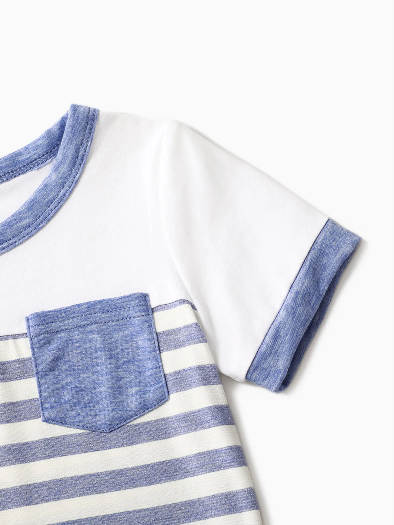 Boy - Family Matching Sets Short-sleeve T-shirts or Blue Striped V Neck Drop Shoulder Button Up Belted Dresses with Pockets - Blue - image 15