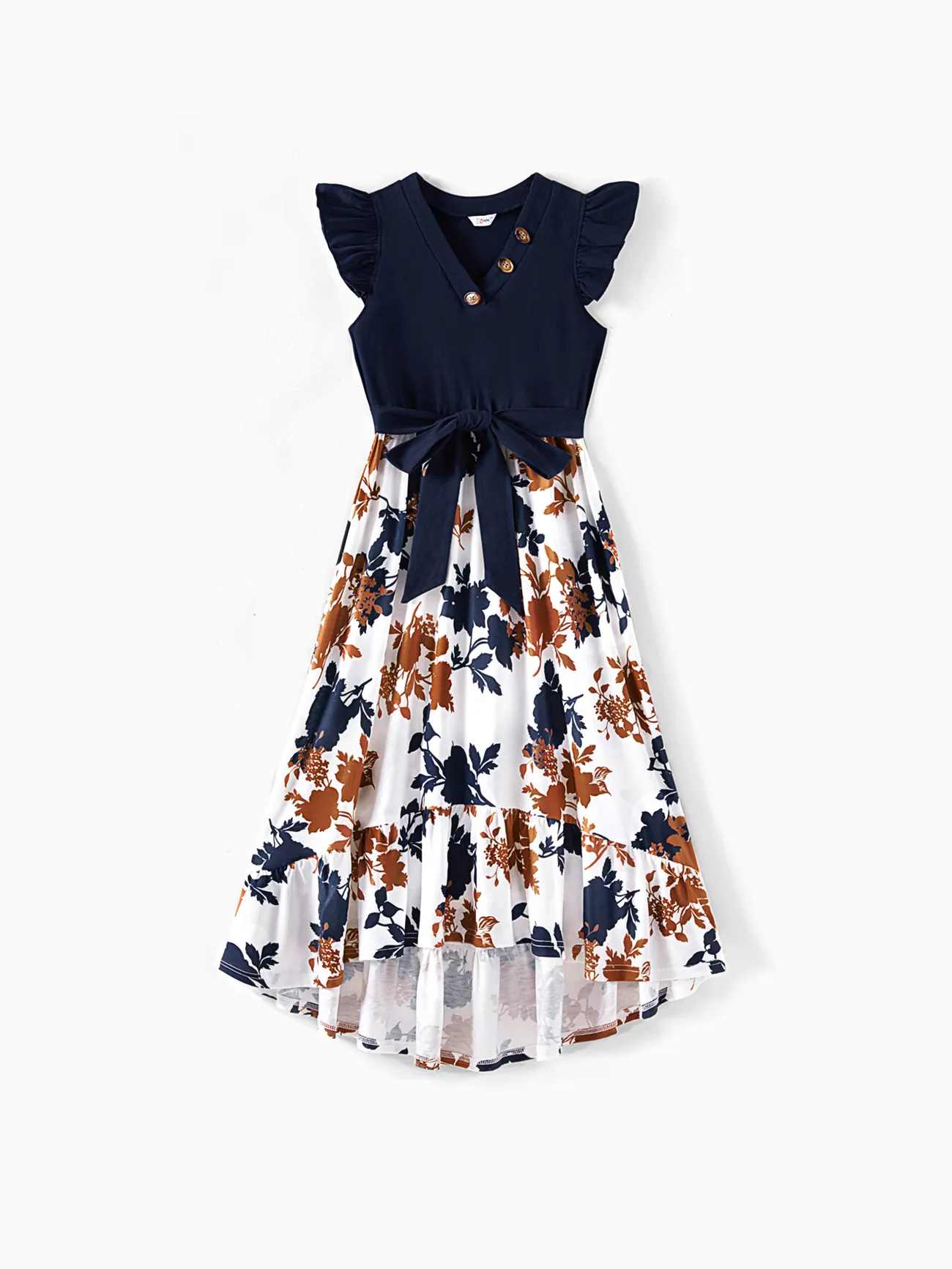 Women - Family Matching Casual Dress or T-Shirt, Solid Color, Fabric Stitching - royalblue - image 2