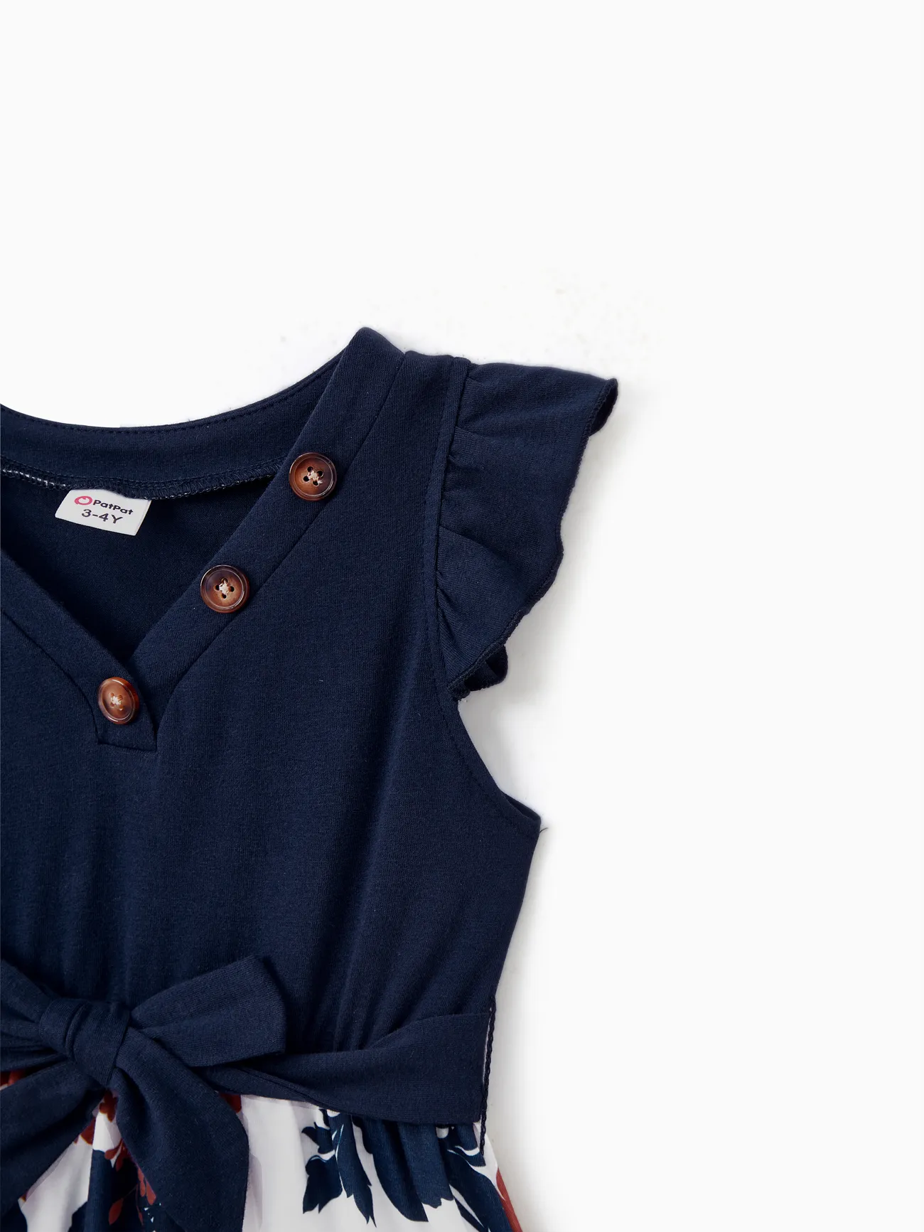 Girl - Family Matching Casual Dress or T-Shirt, Solid Color, Fabric Stitching - royalblue - image 9