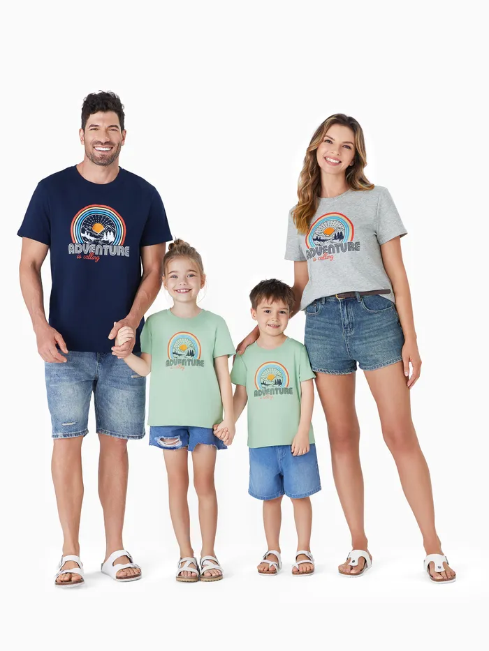 Schnelltrocknend Familie Passend Regenbogen Muster Slogan Gedruckt Natur Thema Kurzarm Grafik T-Shirt 