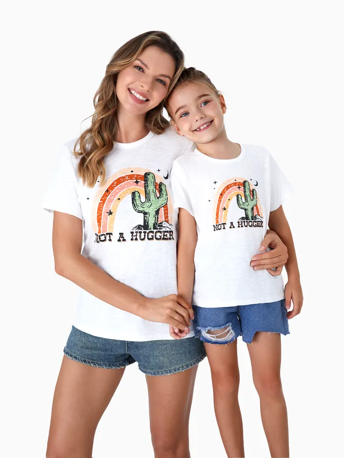 Mommy and Me Cactus and Rainbow Printed Short-Sleeve Graphic Tee