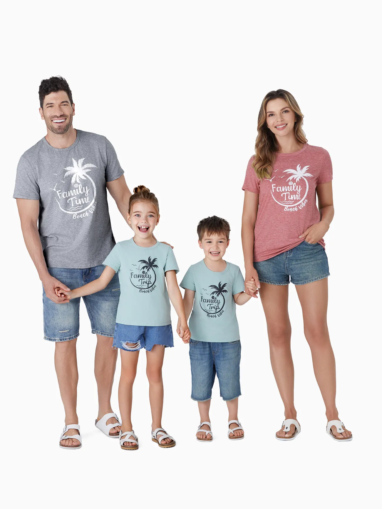 Family Matching 95% Cotton Short-sleeve Coconut Tree & Letter Print T-shirts - ColorBlock - image 1