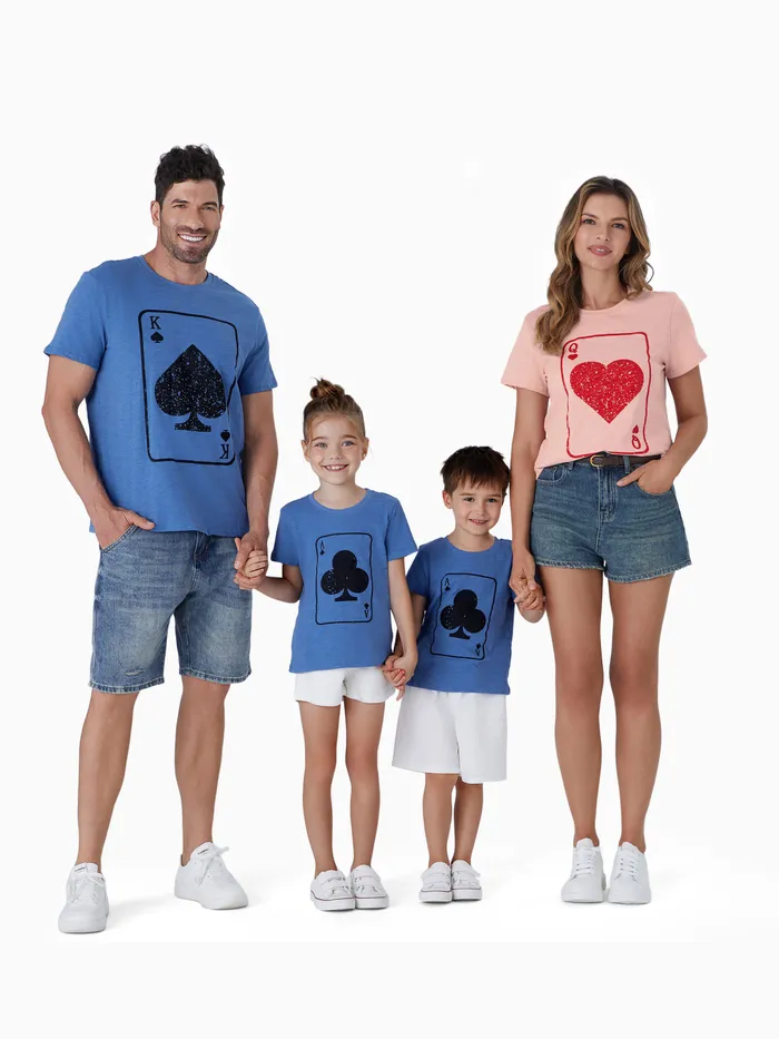 Family Matching Fun Card Deck Design Cotton Short Sleeves Graphic Tee