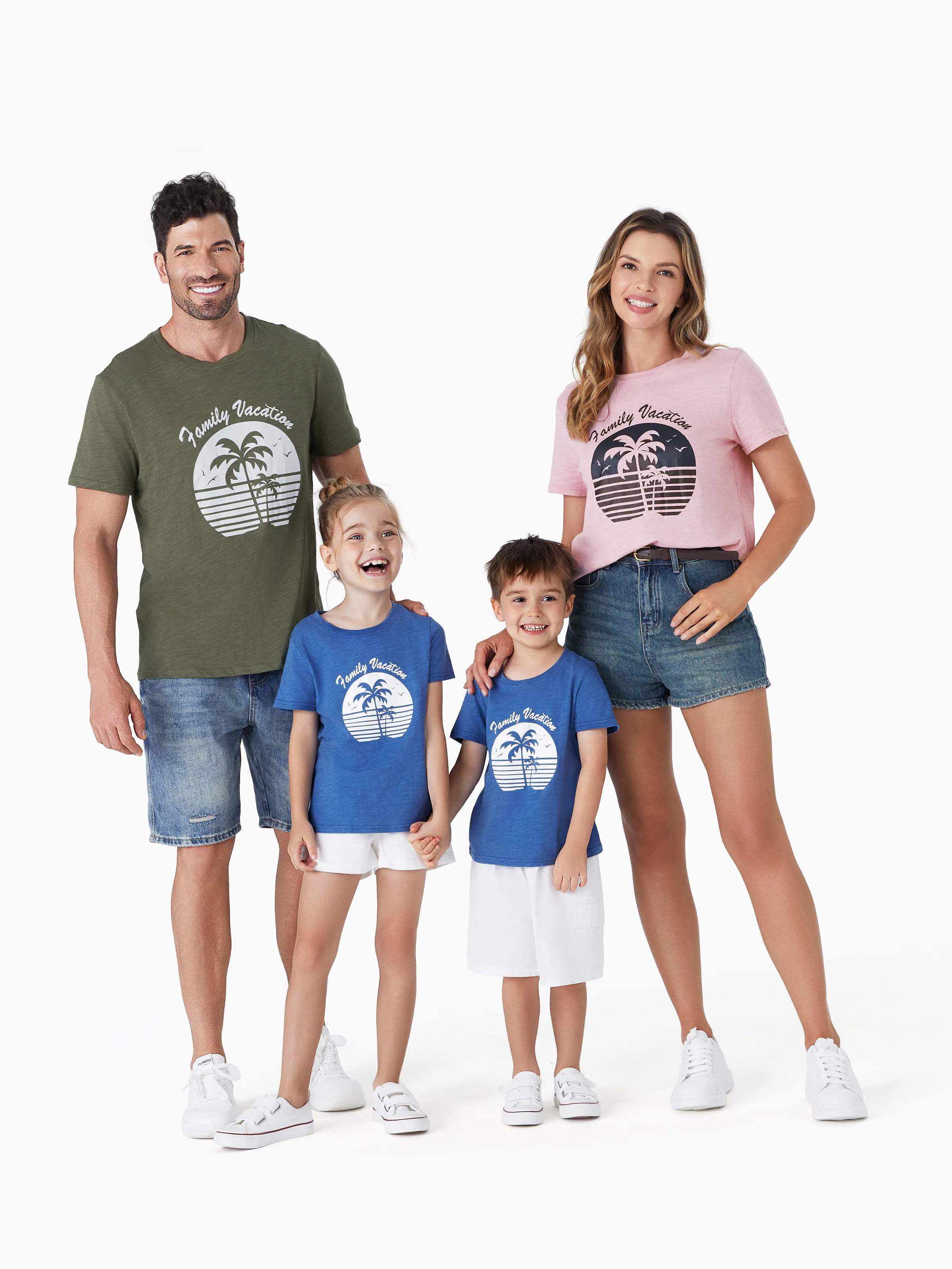 Family Matching Vacation Vibe Short Sleeves Coconut Tree Graphic Tees 