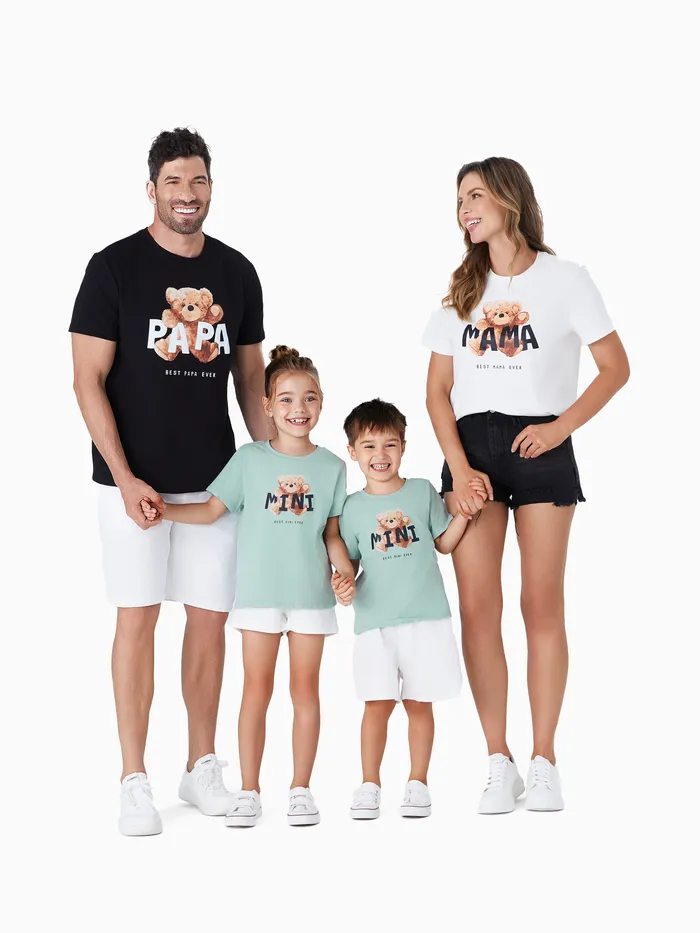 Família Combinando Multi Cor Teddy Bear Cotton Tee Gráfico