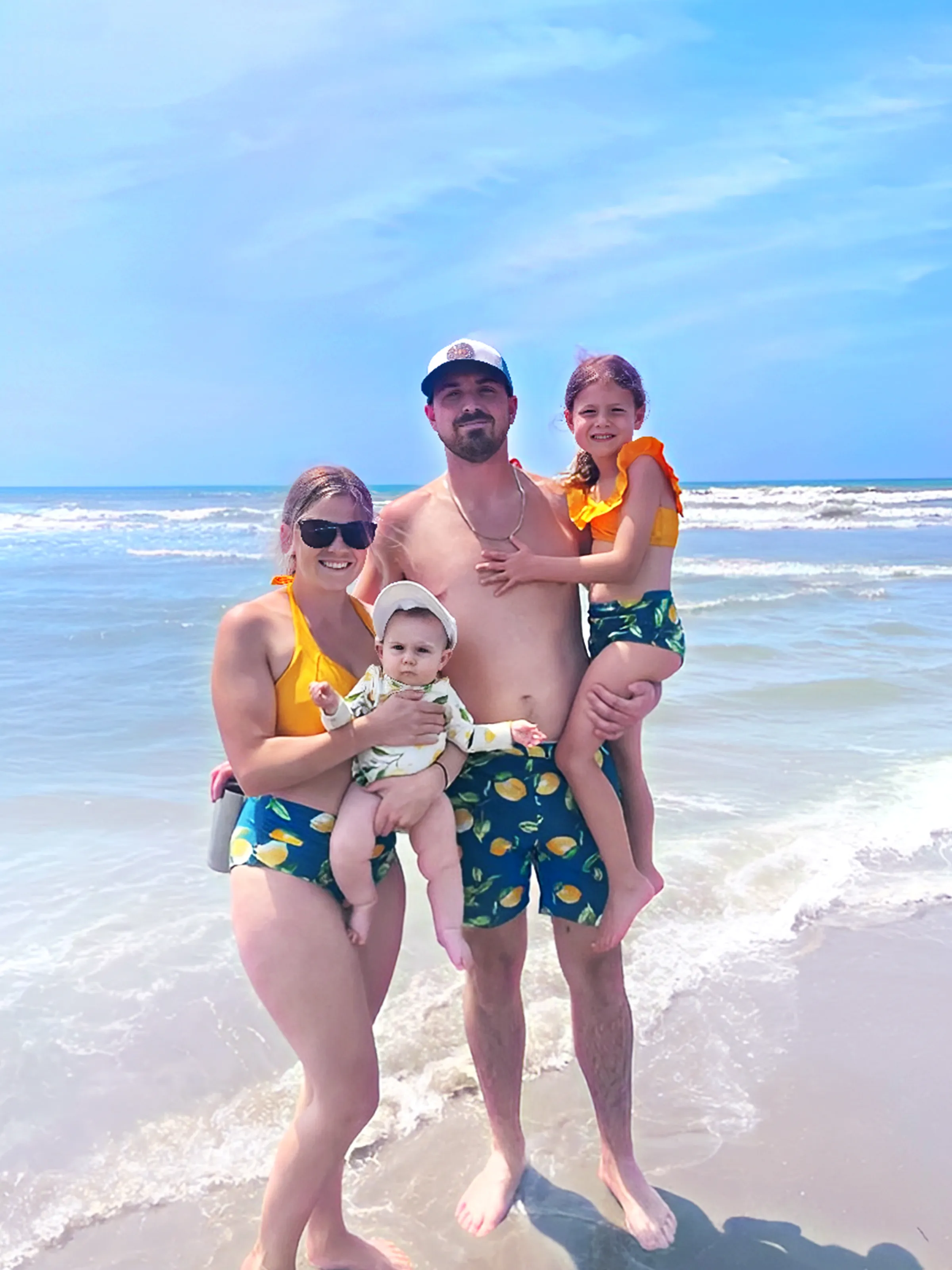 Family Matching Allover Lemon Print and Solid Halter Neck Two-piece Swimsuit or Swim Trunks Shorts