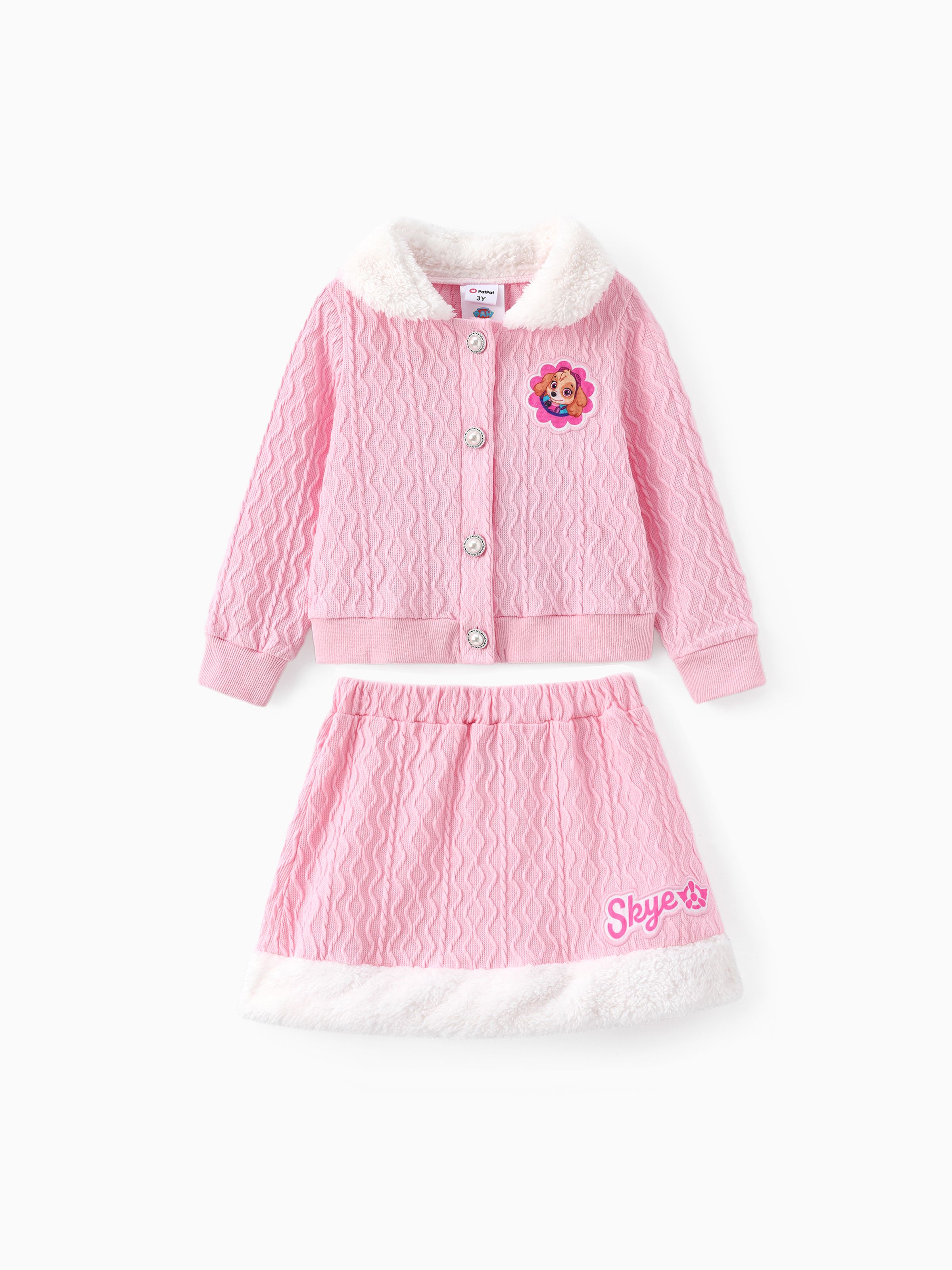 

PAW Patrol Toddler Girls 2pcs Fluffy Collar Textured Knit Cardigan with Skirt Set