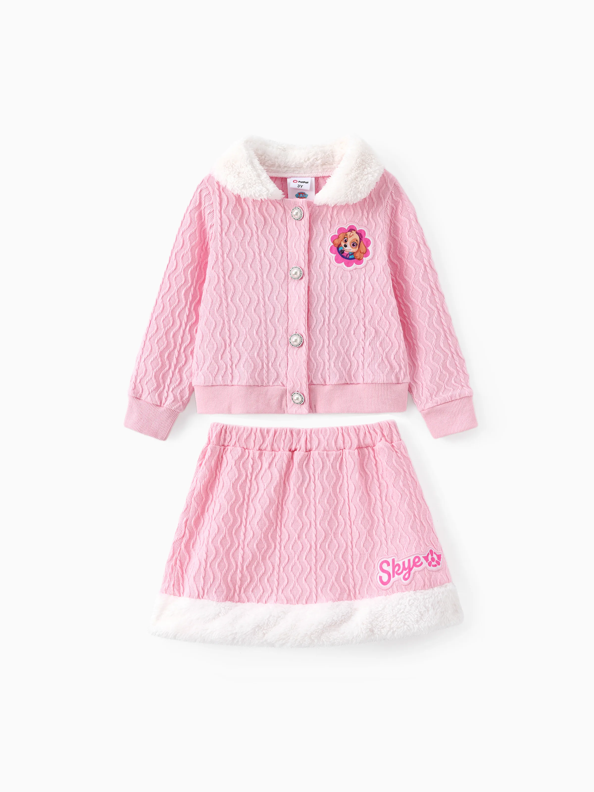 PAW Patrol Toddler Girls 2pcs Fluffy Collar Textured Knit Cardigan with Skirt Set