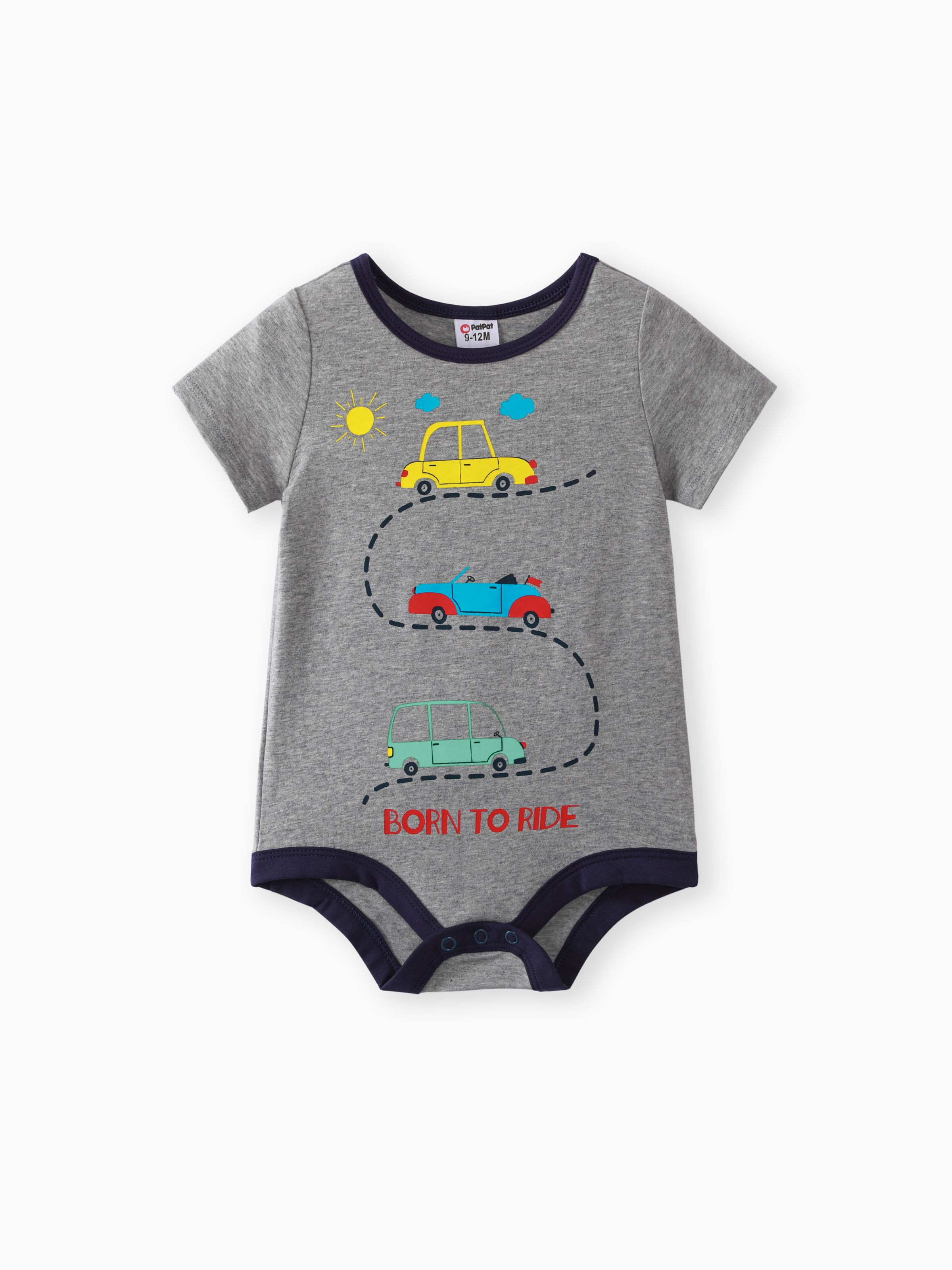 

Naia™ Baby Boy Colorful Striped or Vehicle Print Short-sleeve Romper