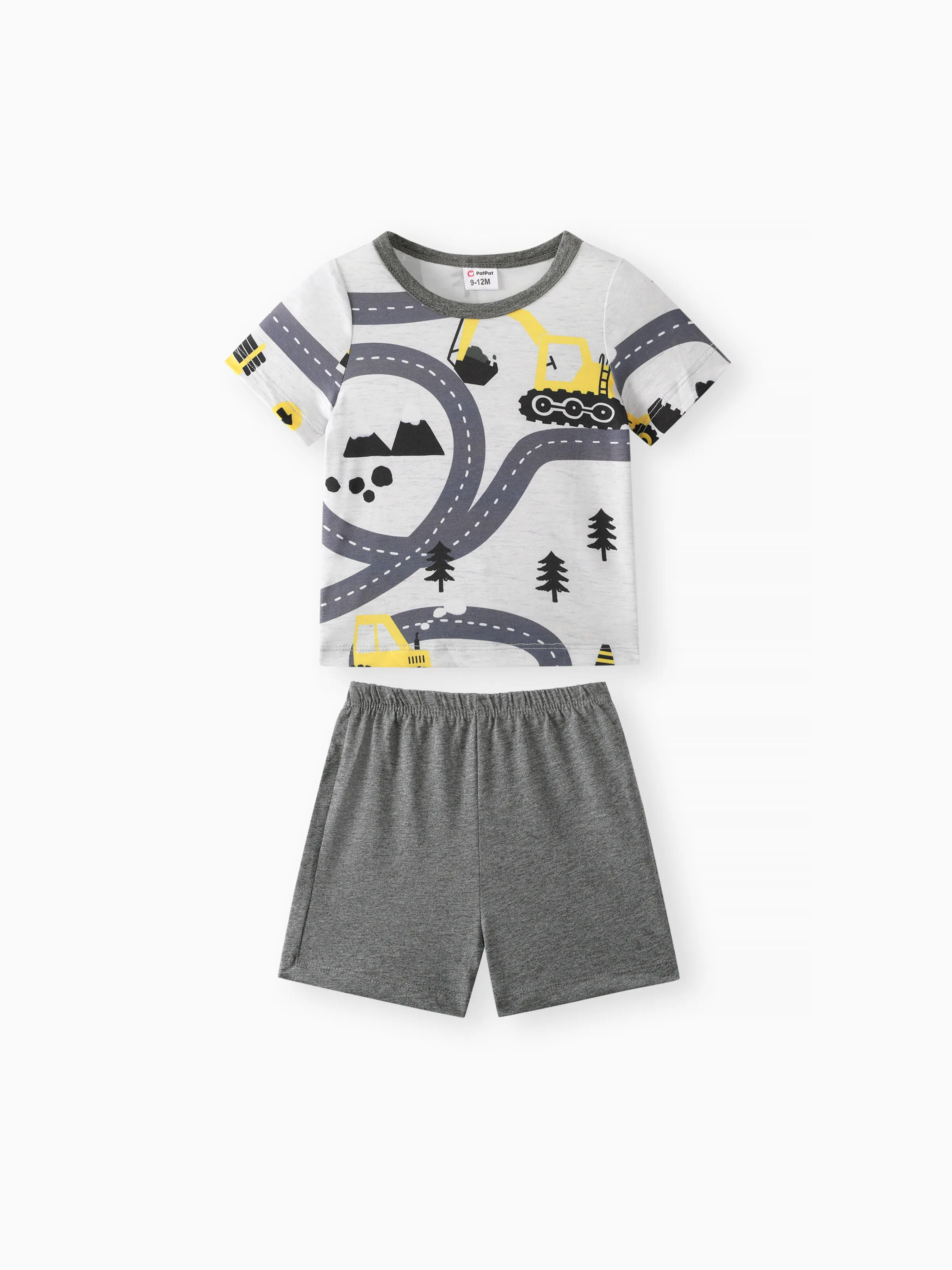 

2pcs Baby Boy 100% Cotton Shorts and Allover Road & Vehicle Print Short-sleeve Naia™ Tee Set