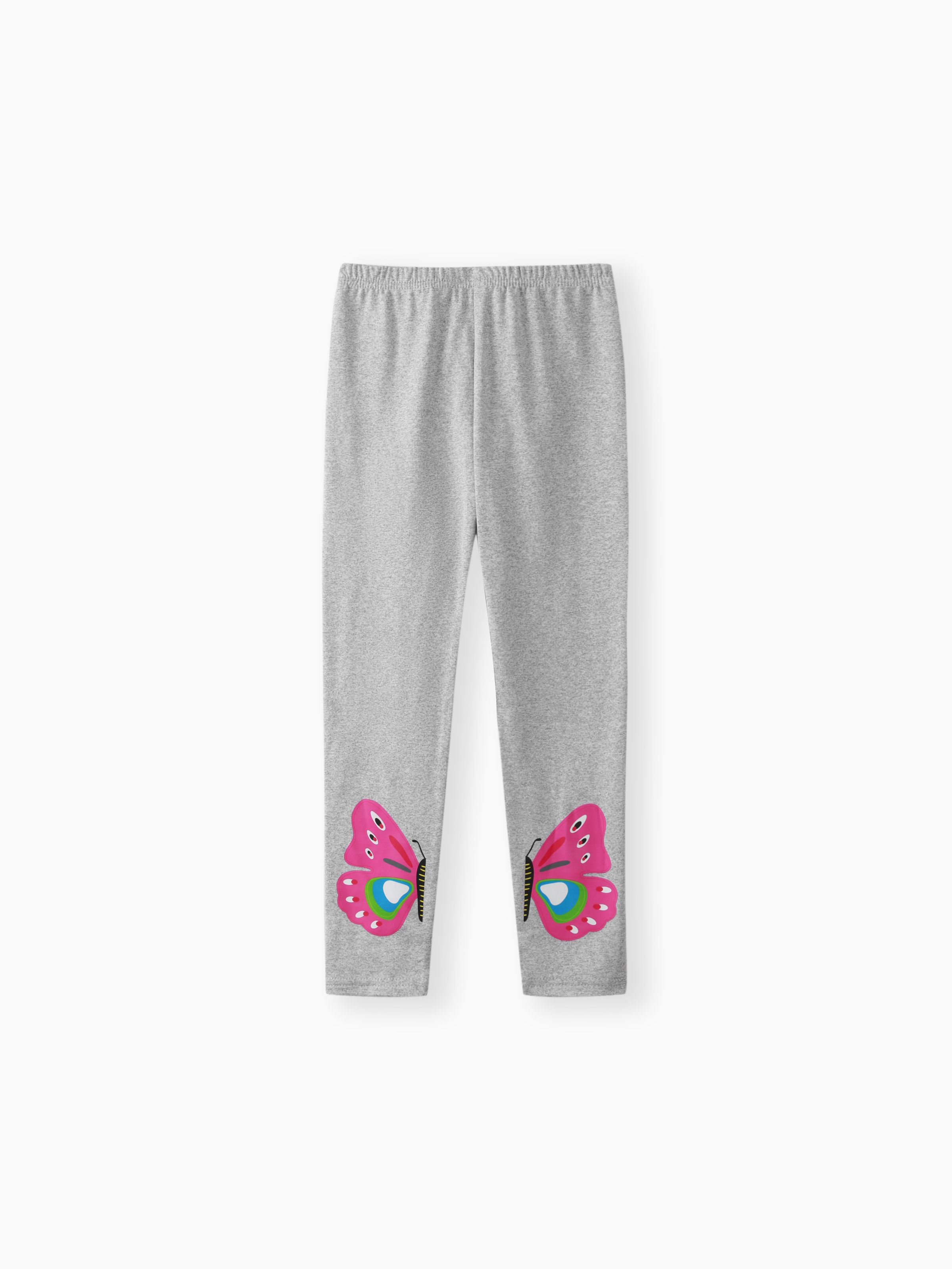 

Kid Girl Butterfly Print Fleece Lined Polka Dots/Solid Color Leggings (thicker blue, slightly thinner gray)