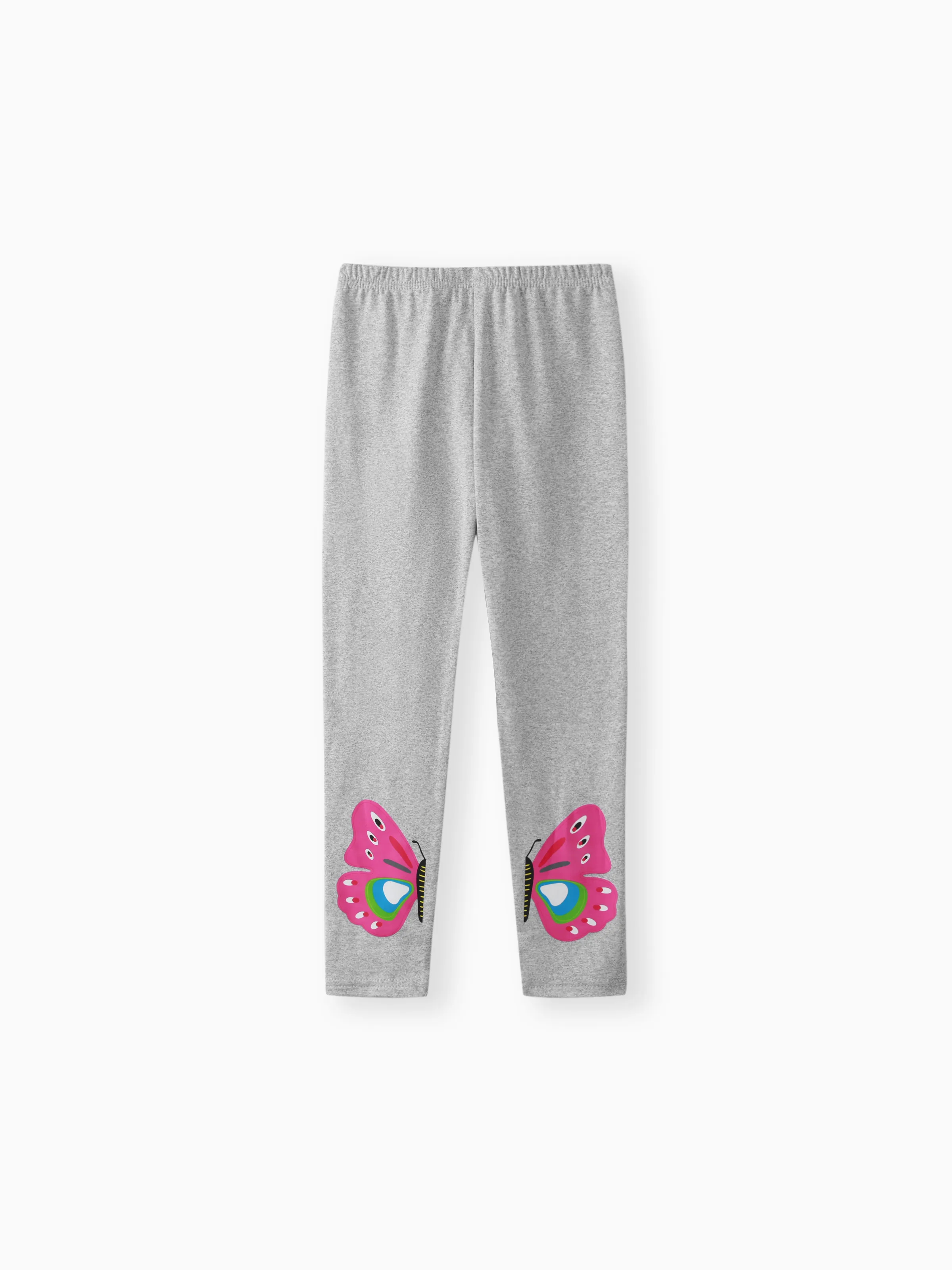 

Kid Girl Butterfly Print Fleece Lined Polka Dots/Solid Color Leggings (thicker blue, slightly thinner gray)