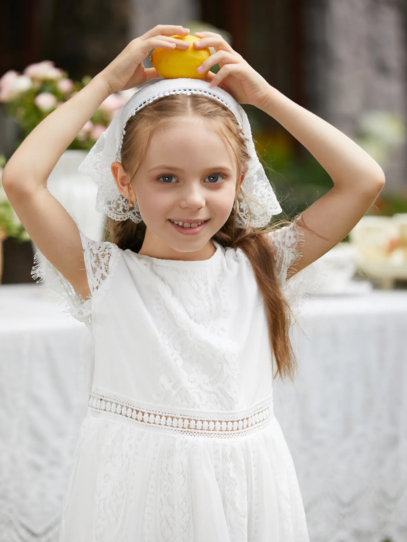Girl - White Lace Dresses Mommy and Me - Elegant Dresses for Wedding Guest (Short Sleeves) - White - image 9