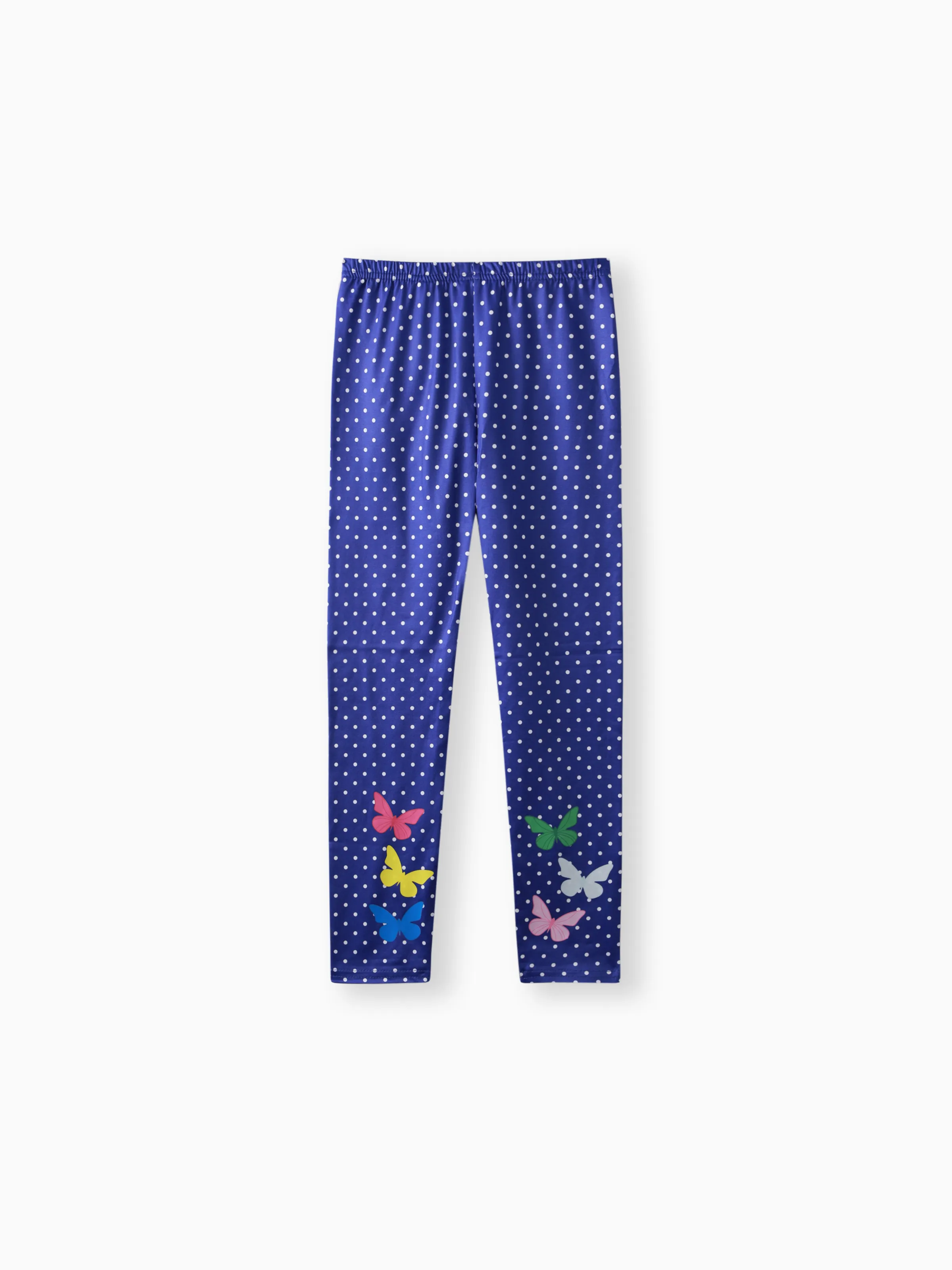 

Kid Girl Butterfly Print Fleece Lined Polka Dots/Solid Color Leggings (thicker blue, slightly thinner gray)