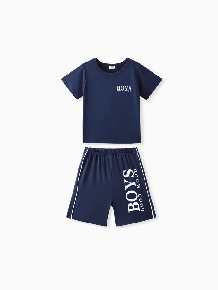 2pcs Kid Boy Letter Print Short-sleeve Tee and Elasticized Shorts Set