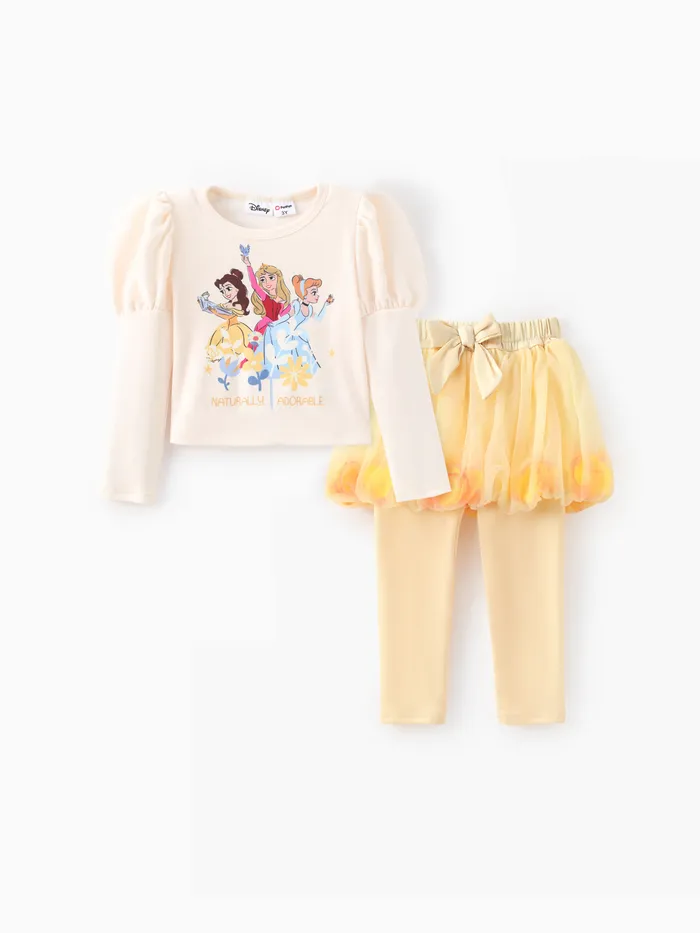 Disney Princess Toddler Girls 2pcs Naia™ Camiseta Floral de Manga Abullonada con Falda de Tul Leggings Set