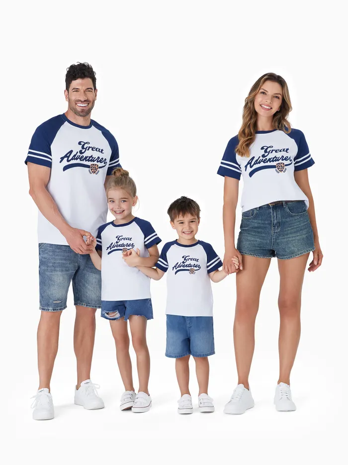 Family Matching Tops Cotton Short Sleeves Adventure Theme Slogan Tee 
