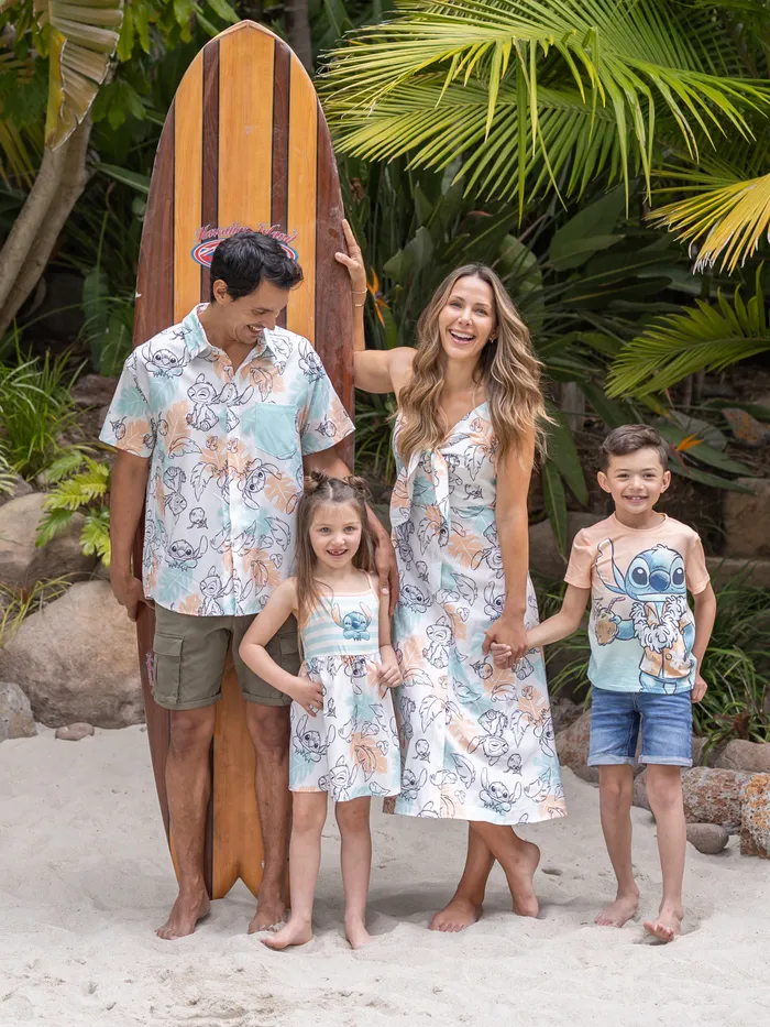 Disney Stitch Family Matching Tropical Flower Gradient Print T-shirt / Sleevelss Dress 
