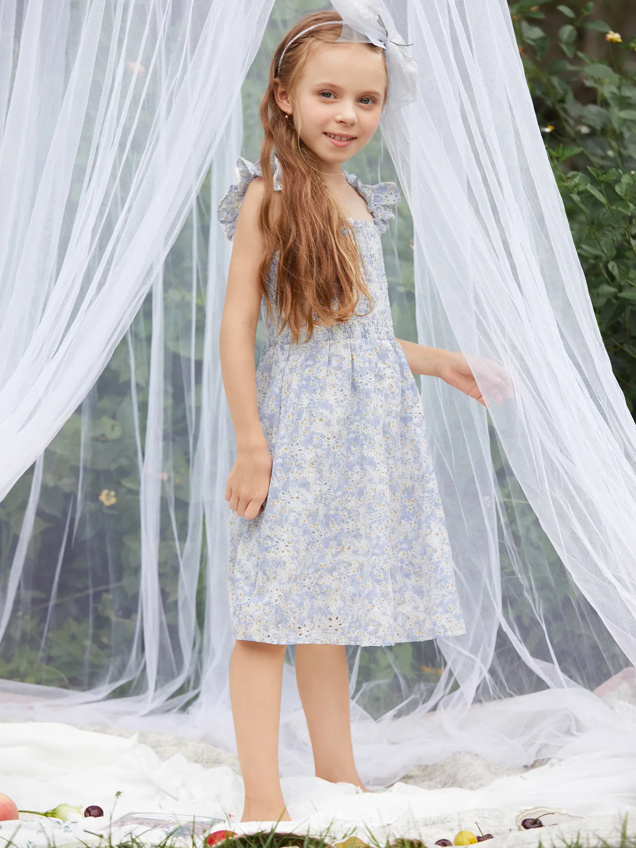 Girl - Mommy Me Dresses Ditsy Floral - Shirred Strap Dress for Wedding Guest - bluishviolet - image 9