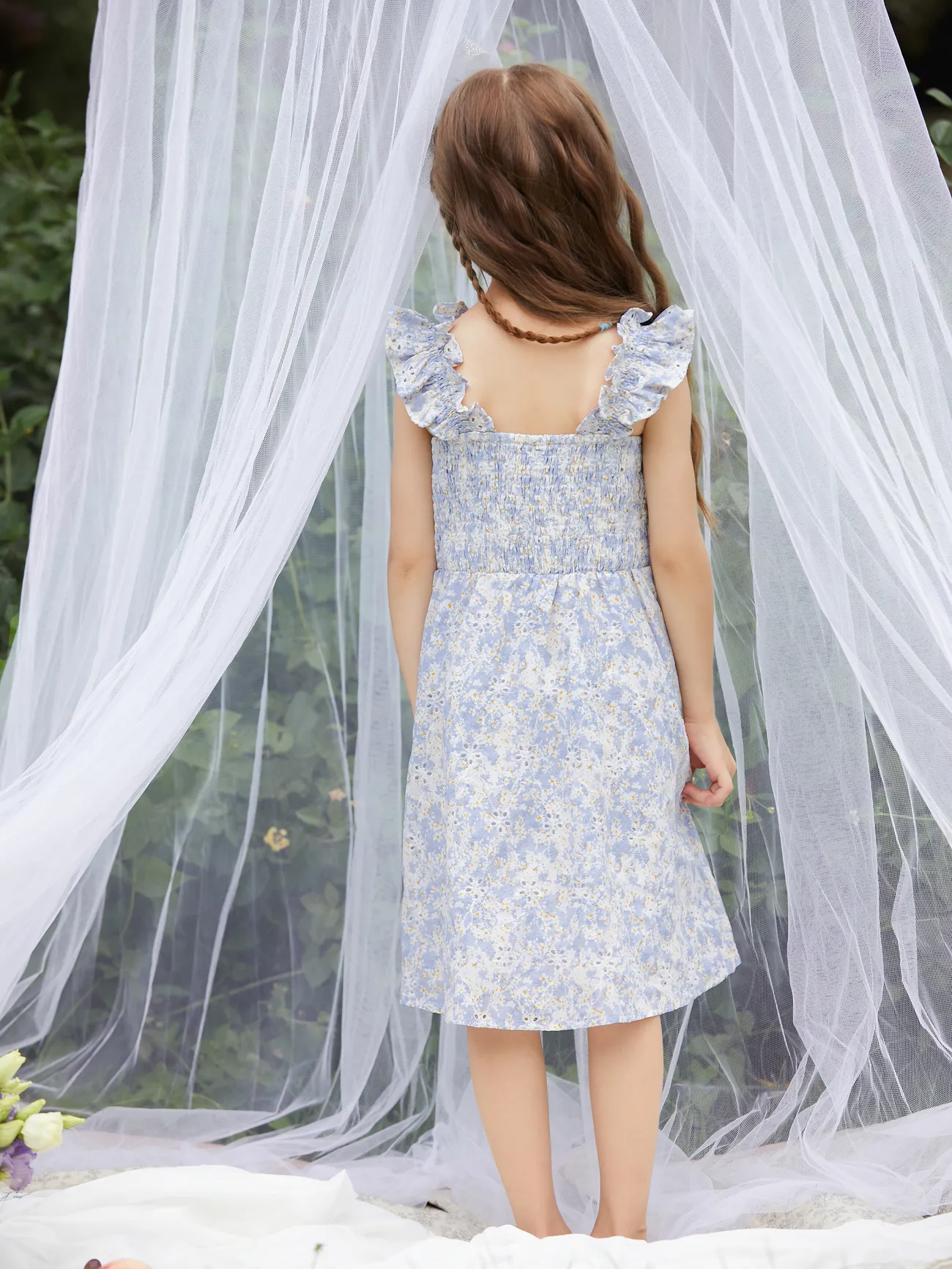 Girl - Mommy Me Dresses Ditsy Floral - Shirred Strap Dress for Wedding Guest - bluishviolet - image 10