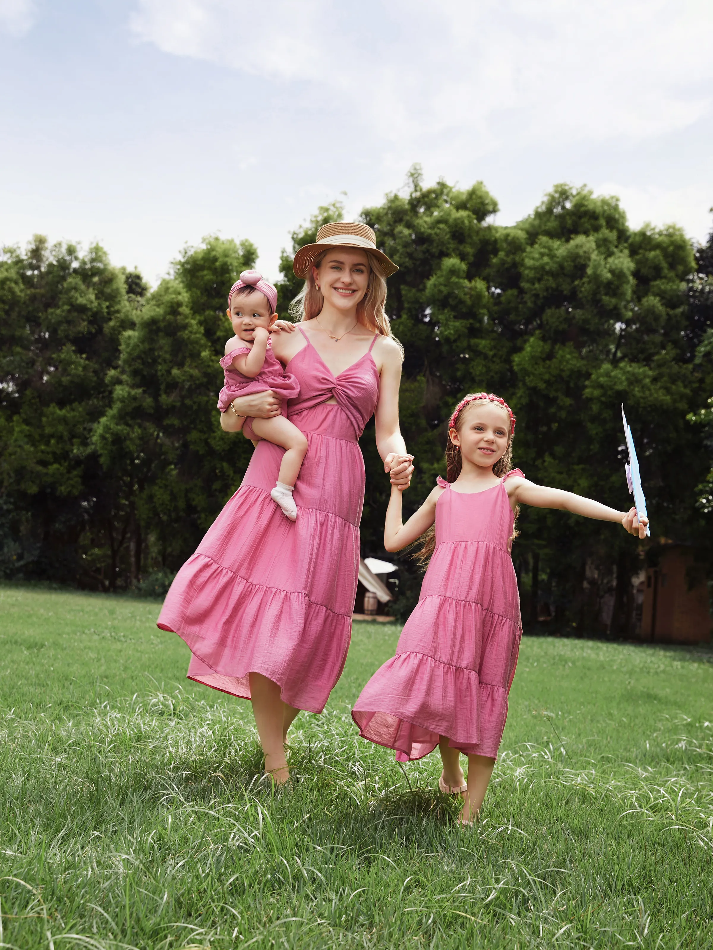 Mommy Me Dresses Rose Pink for Wedding Guest - Women Twist Knot Dresses & Girls Cute Dresses