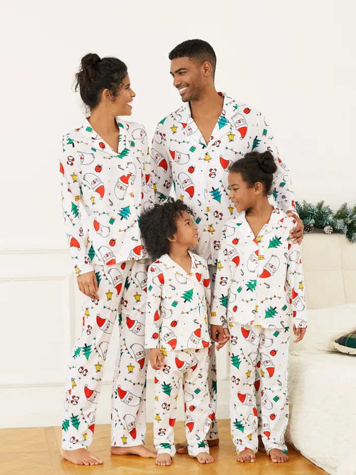 Christmas Family Matching Colorful Festival Theme Print Long Sleeve Pajamas Sets(Flame resistant)