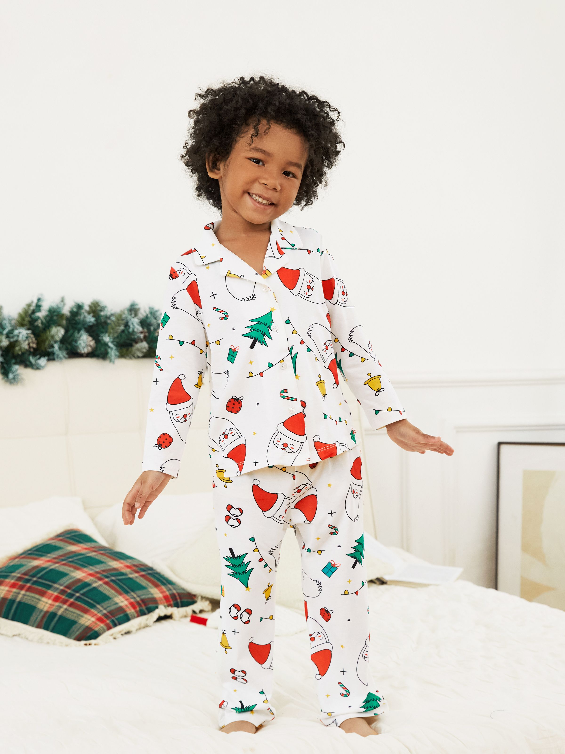 

Christmas Family Matching Colorful Festival Theme Print Long Sleeve Pajamas Sets(Flame resistant)