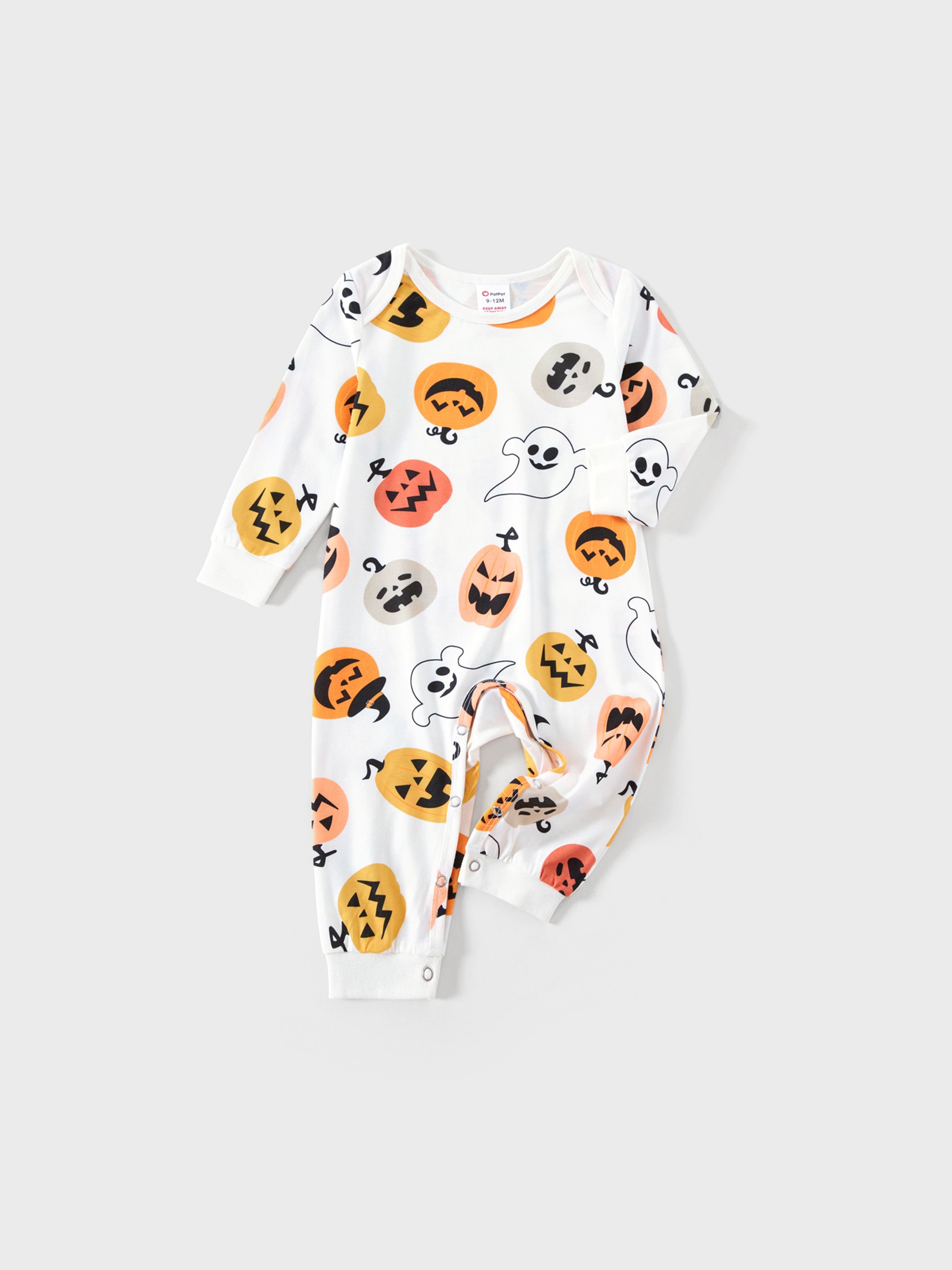 

Halloween Family Matching All Over Pumpkin & Ghost Print Pajamas(Flame Resistante)