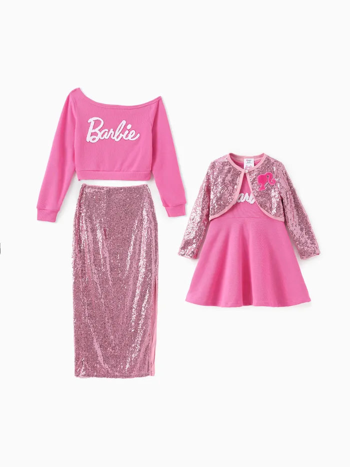 Barbie Mama und ich schräge Vorderseite Sweatshirt / Pailletten Maxirock / Jacke / Kleid