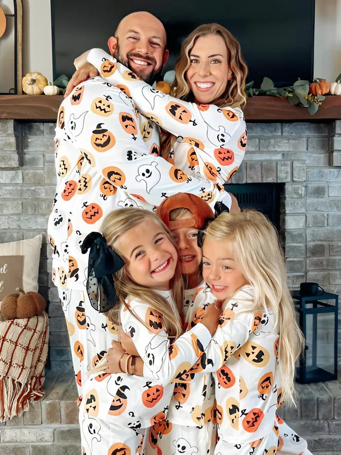 Halloween Family Matching All Over Pumpkin & Ghost Print Pajamas(Flame Resistante)