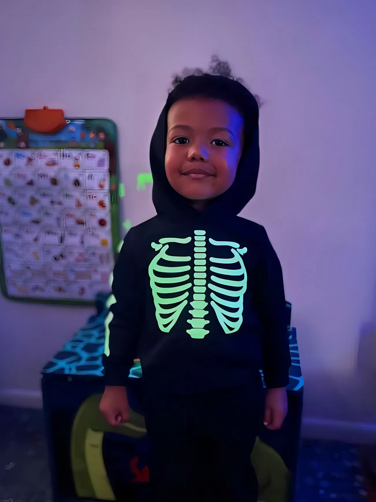 Halloween Glow In The Dark Skeleton Print Black Family Matching Long-sleeve Hoodies