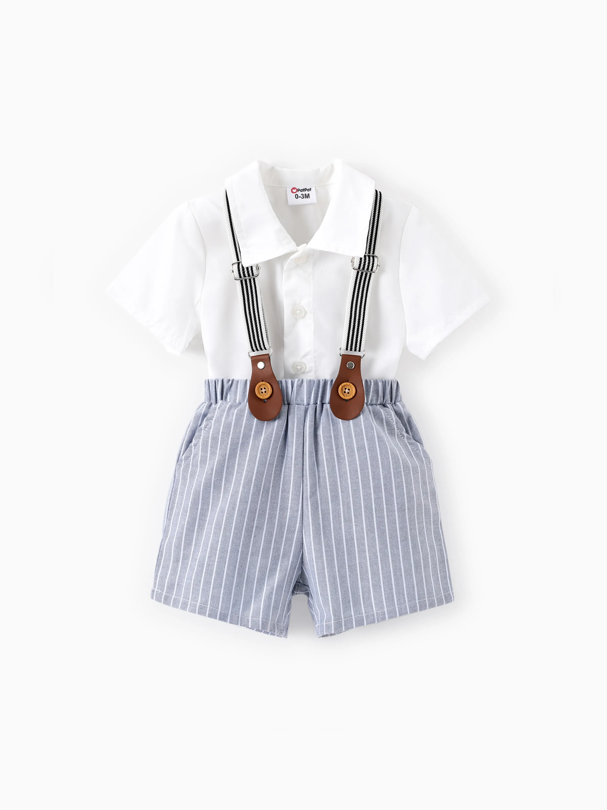 Baby Boy 2pcs Button Romper and Overalls Set