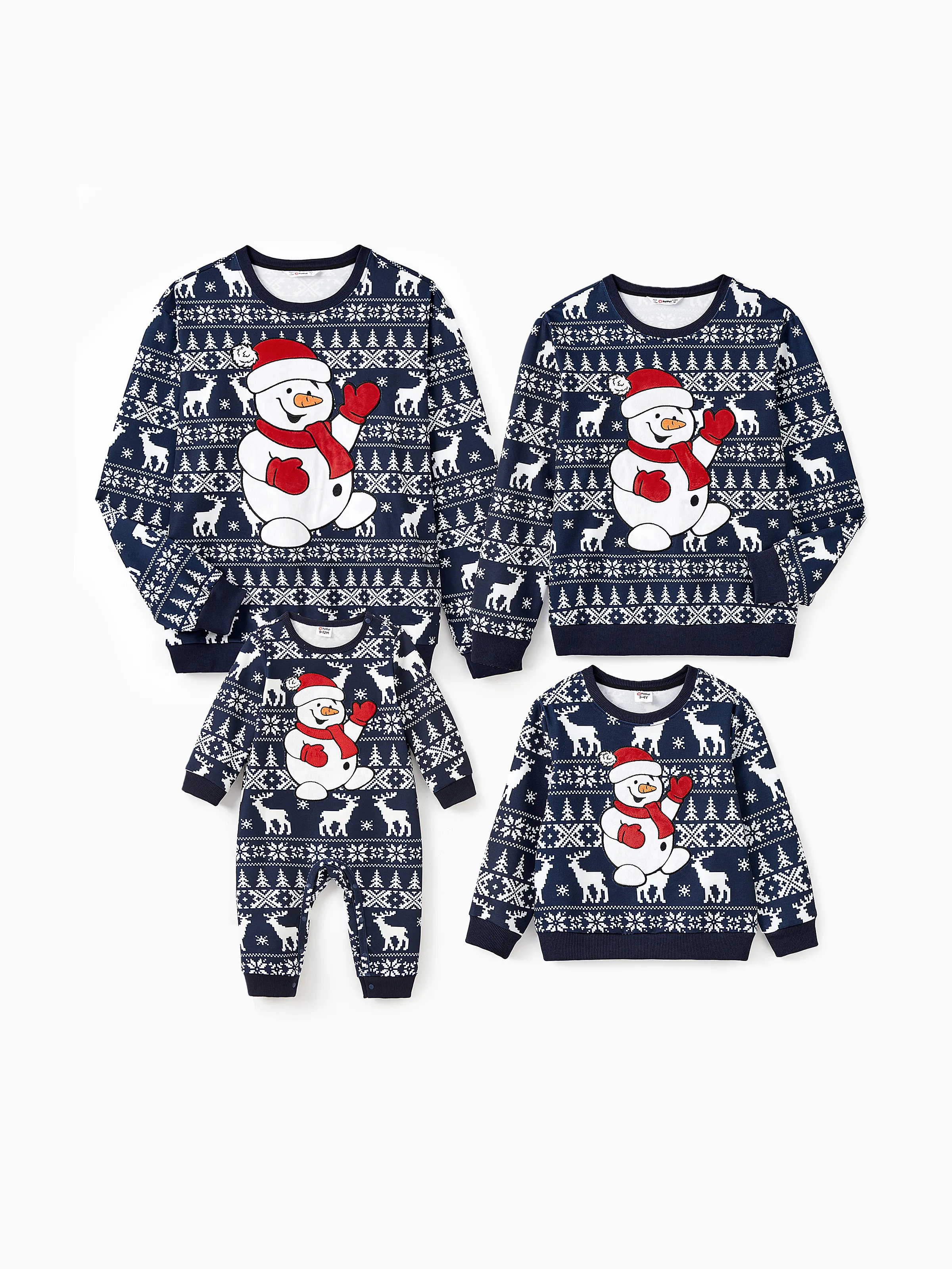 Christmas Family Matching Long Sleeves Whimsical Snowman Big Graphic Allover Pattern Background Tops 