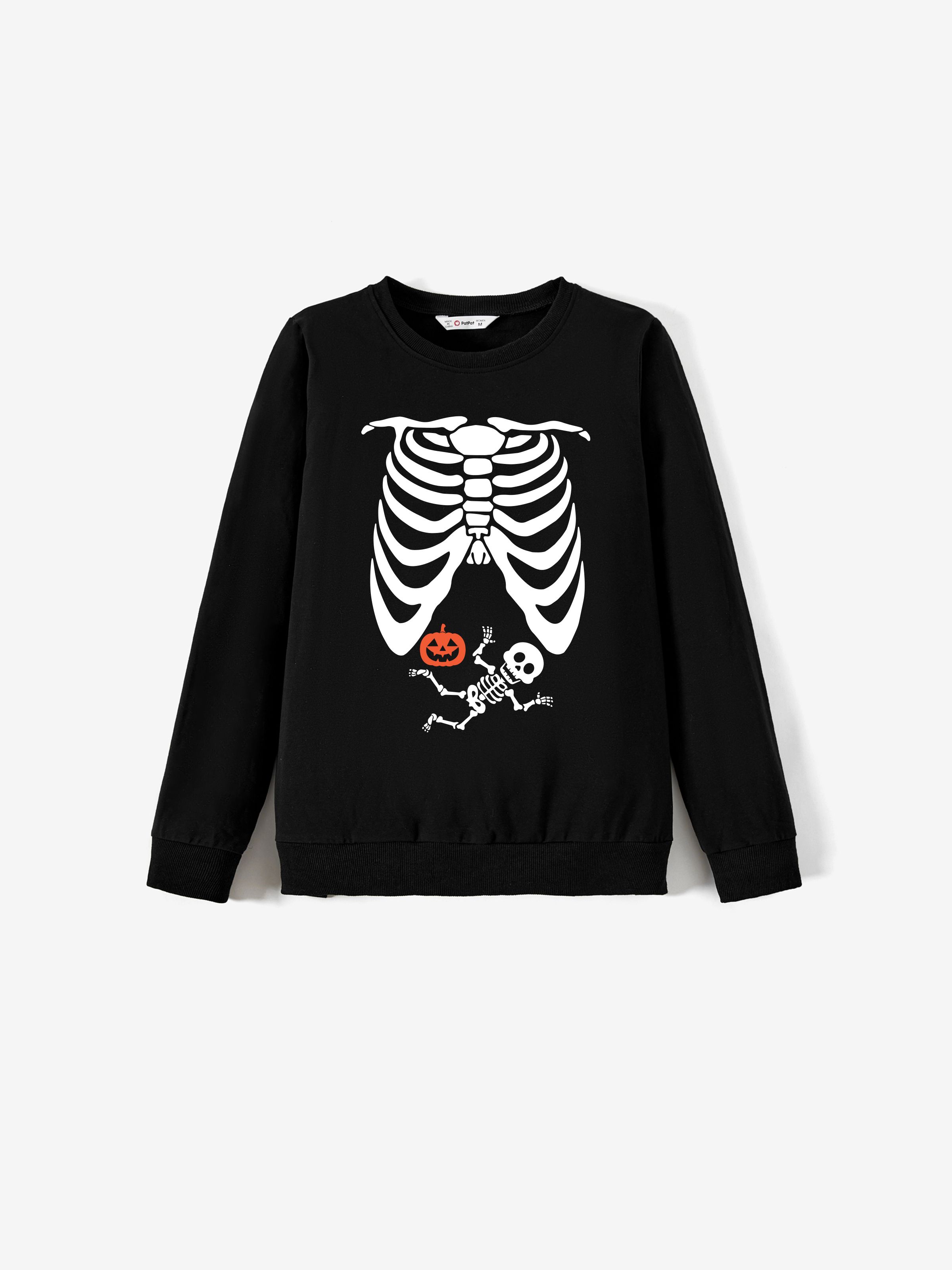 

Halloween Family Matching Tops Black Spooky Skeleton Graphic Sweatshirts