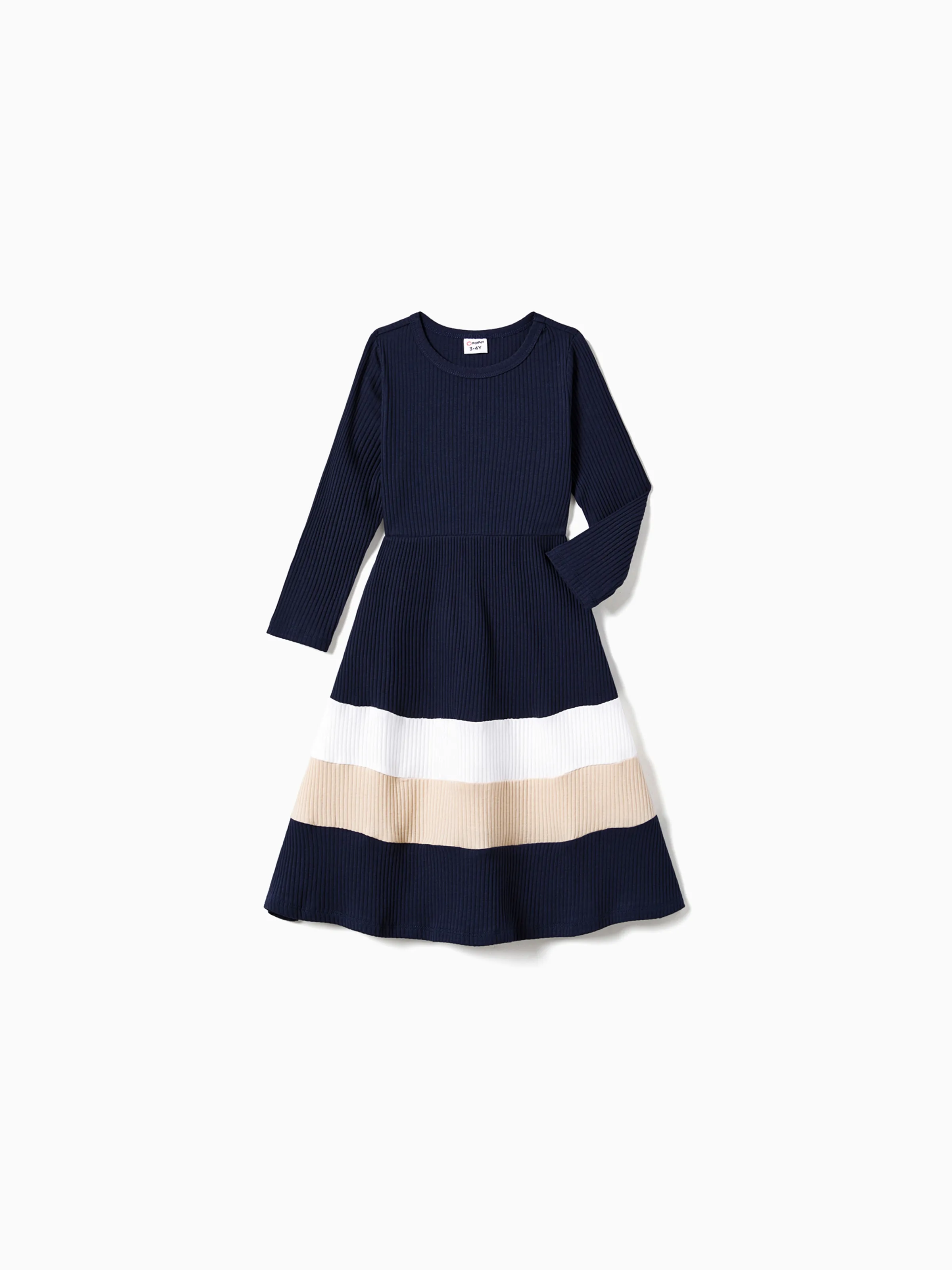 

Family Matching Color-Block Knit Long-Sleeved Dresses And Tops Sets