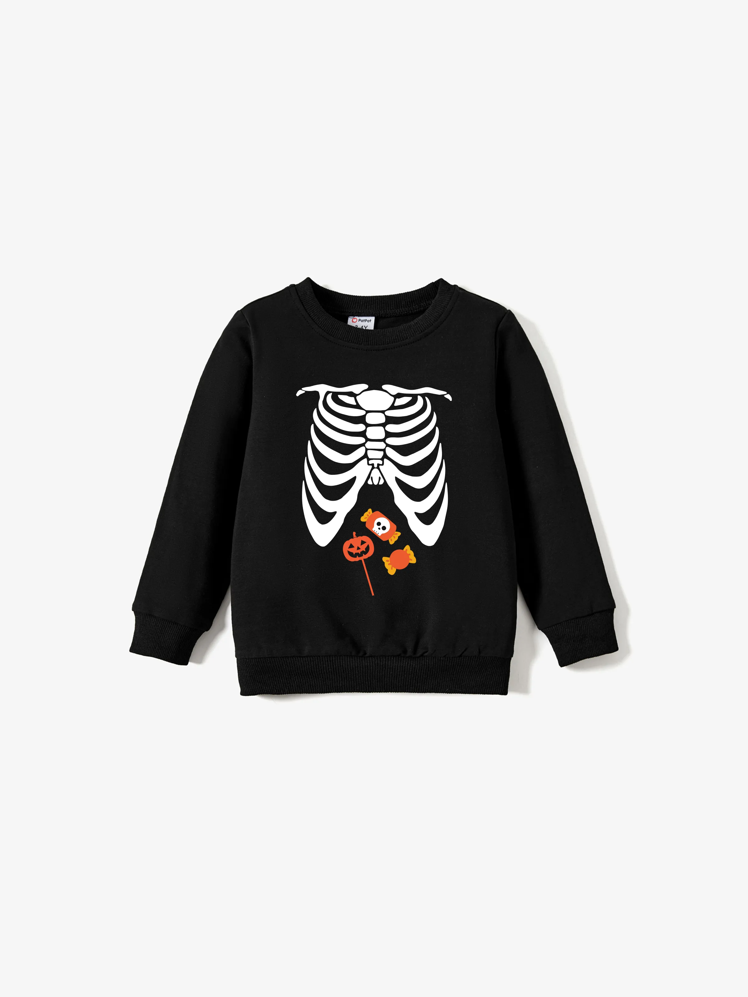 

Halloween Family Matching Tops Black Spooky Skeleton Graphic Sweatshirts