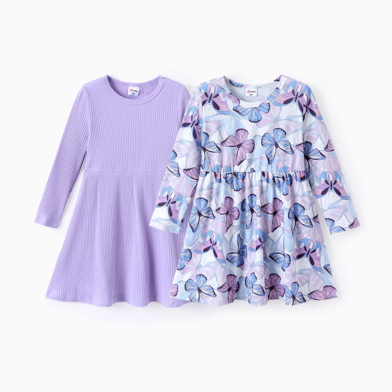 

Toddler Girl 2pcs Solid Color & Butterfly Print Dress