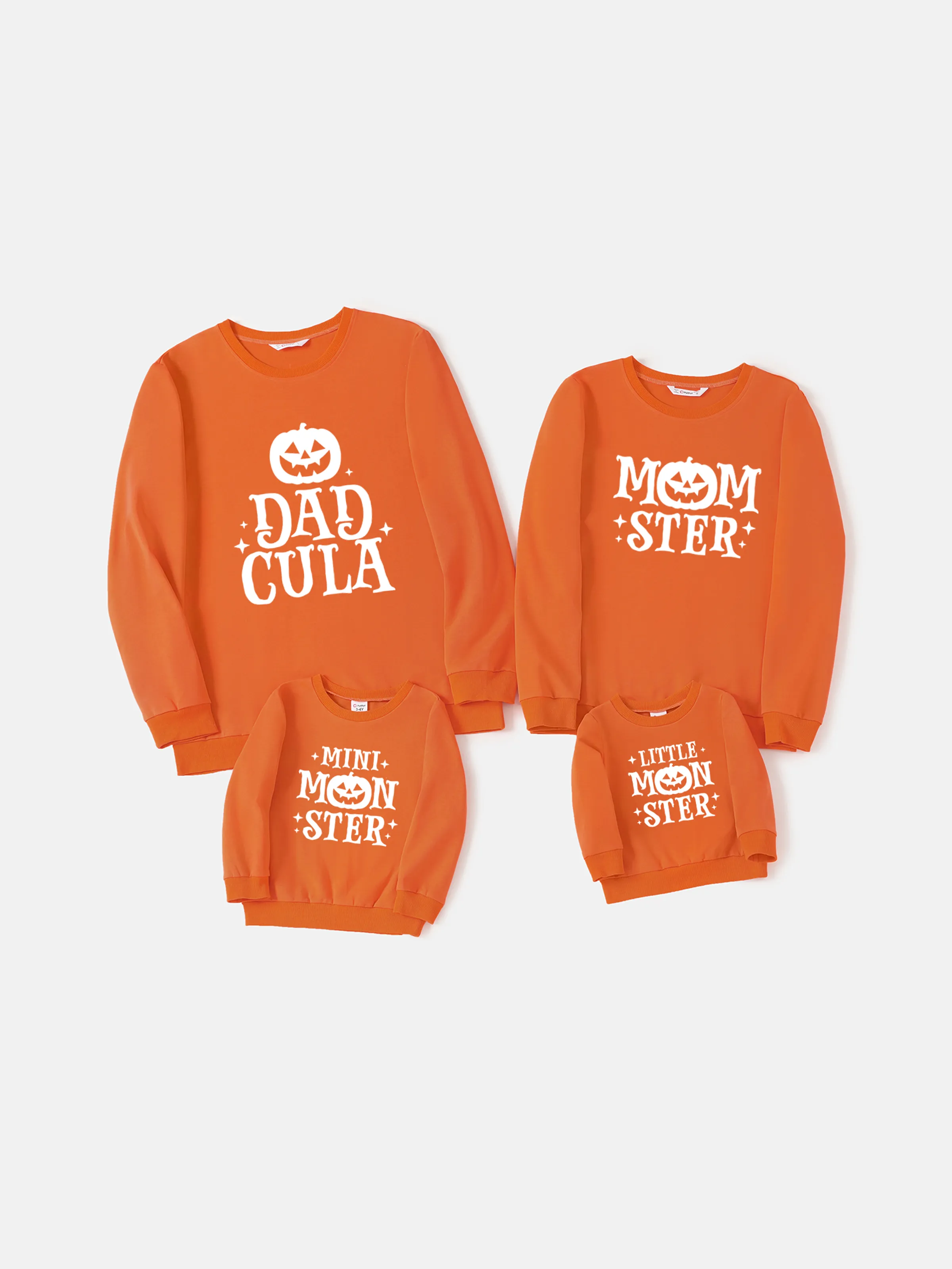 Halloween Family Matching Tops Orange Spooky Pumpkin Pattern Fun Text Graphic Sweatshirt